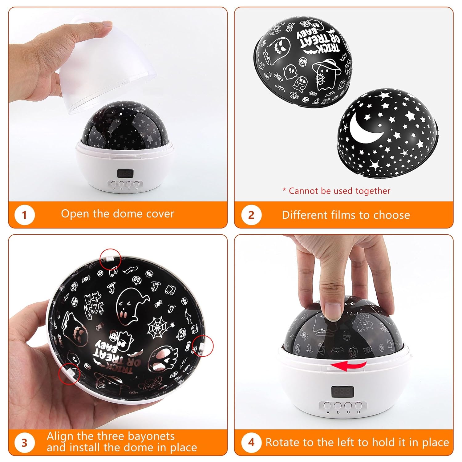 Proyector de Halloween con luz nocturna de estrellas para niños con temporizador, fantasmas giratorios y luz nocturna con temática de estrellas para