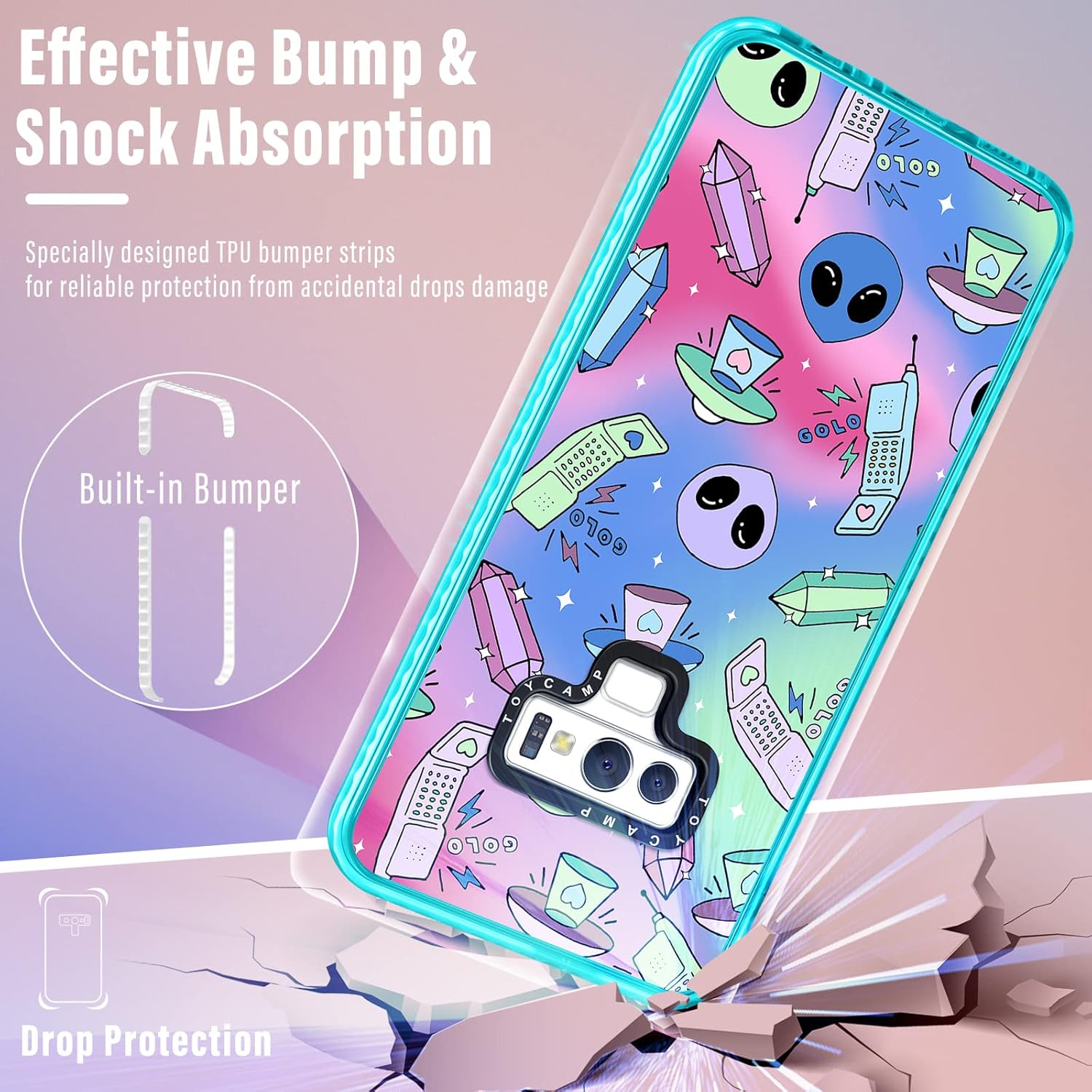 Toycamp Funda para Samsung Galaxy Note 9, diseño divertido de dibujos animados de ovni alienígena para hombres, mujeres, niñas, niños, niñas,