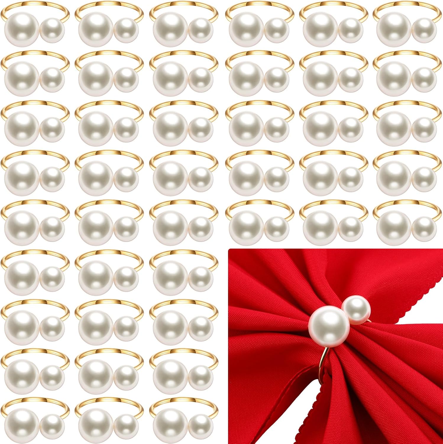 Juego de 50 servilleteros de perlas dorados, servilleteros dorados, hebilla de anillo de servilleta delicada para boda, Acción de Gracias, Navidad,
