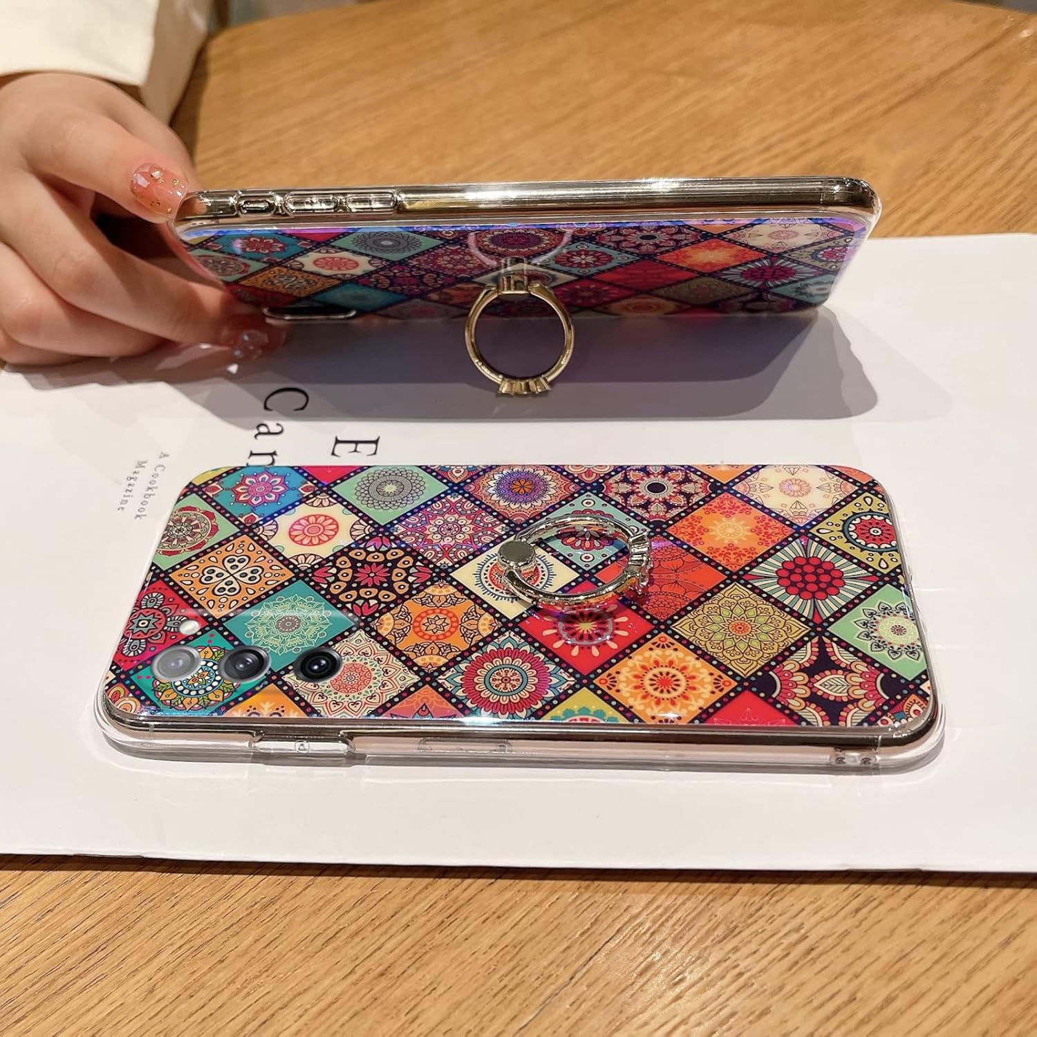 Funda para Galaxy S20 FE (6.5″) Retro Floral Slim Linda Funda Protectora a Prueba de Golpes para Adolescentes Niñas Mujeres con Anillo Oro Soporte