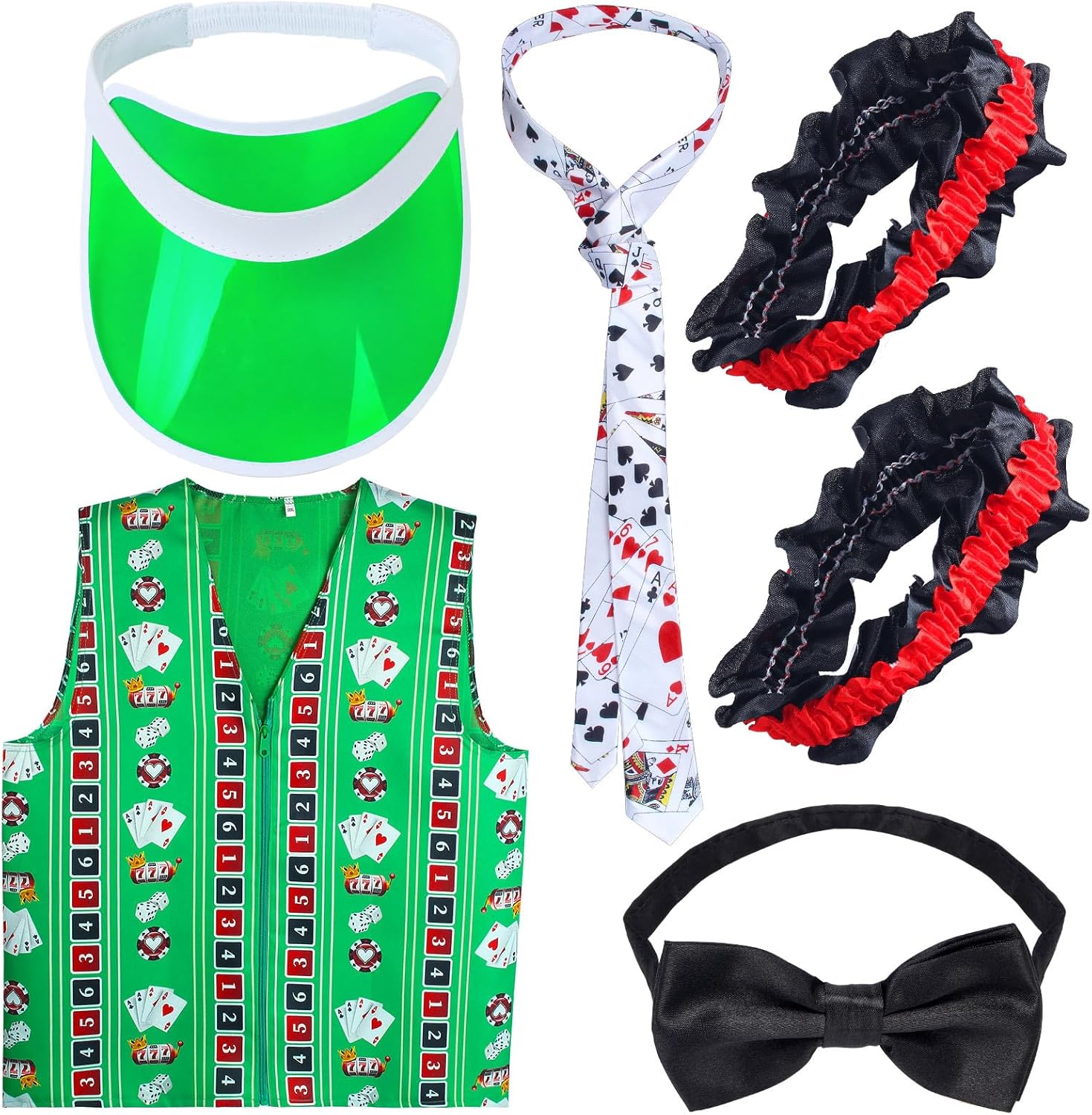 Juego de chaleco de distribuidor de casino, viseras de distribuidor, sombrero, pajarita, tarjeta de juego, corbata, brazalete, para Las Vegas, juego