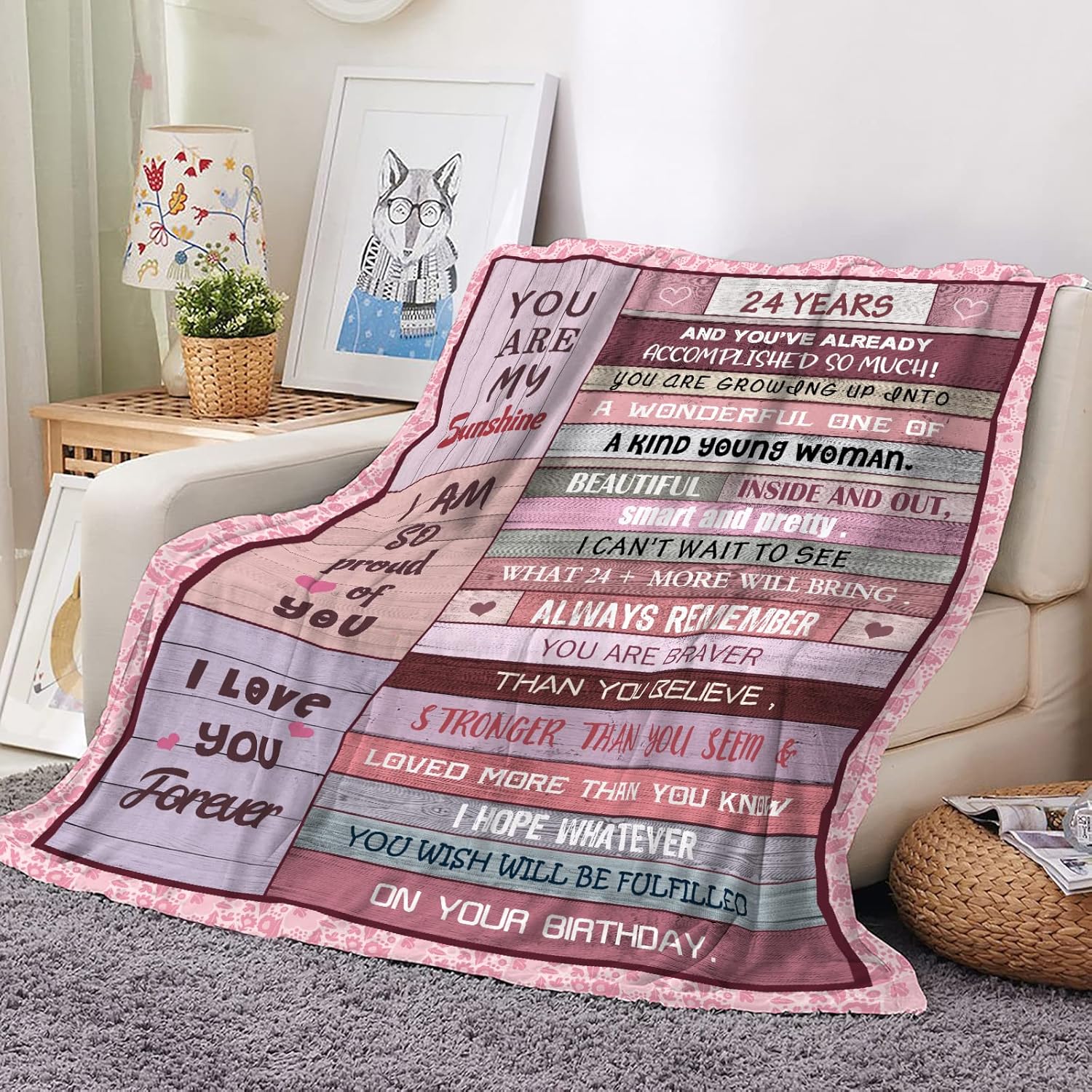 Regalos de cumpleaños número 24 para ella, manta de 60 x 50 pulgadas, decoraciones de cumpleaños 24  Regalos de 24 años para mujeres  Ideas de