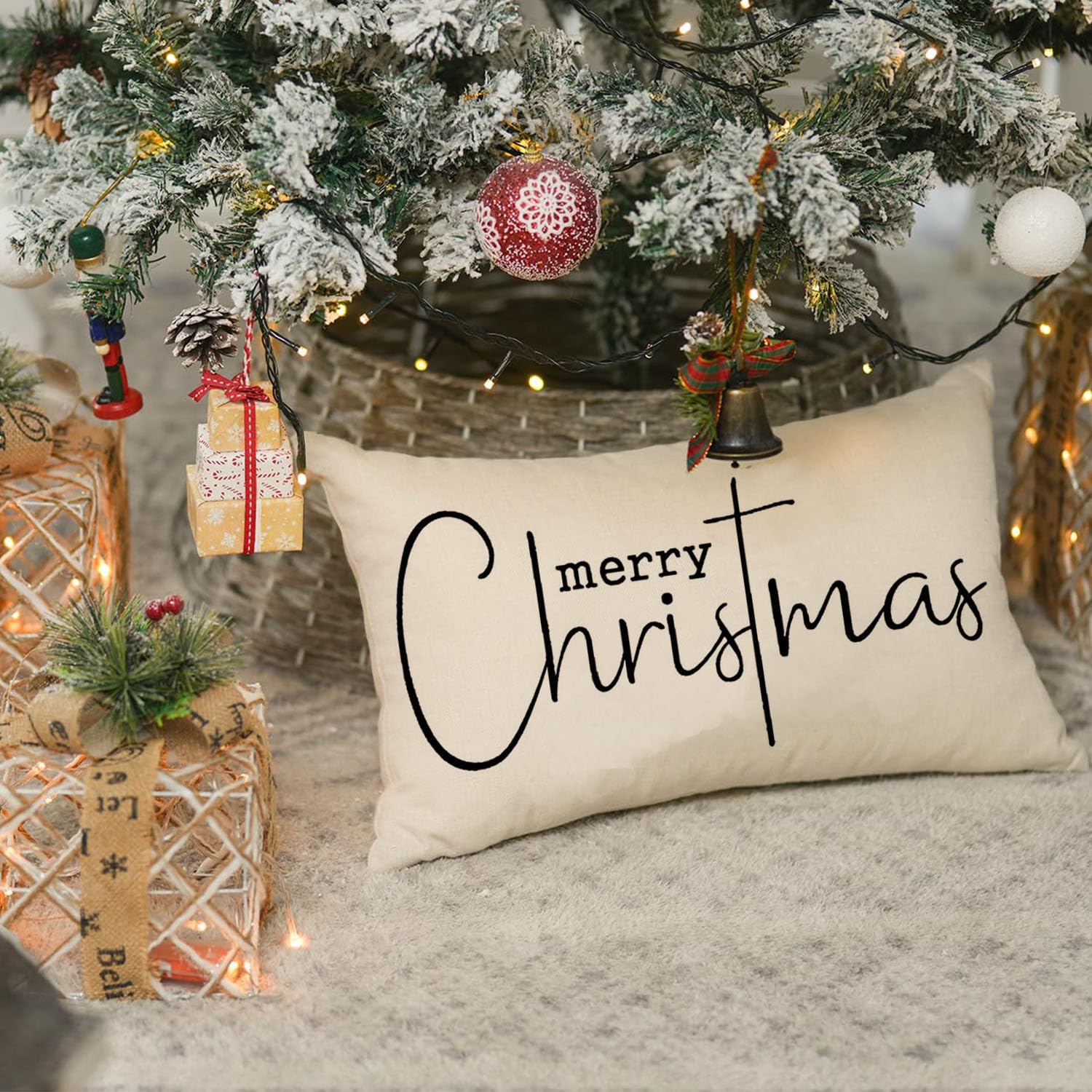 RABUSOFA Fundas de almohada blancas de 12 x 20 pulgadas, decoraciones navideñas de invierno, fundas de almohada decorativas de invierno, fundas de