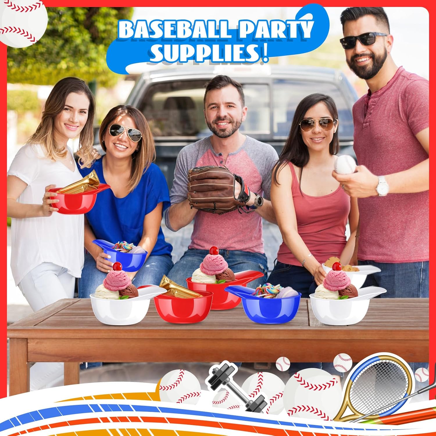 Casco de béisbol para helado de 8 onzas, mini cuencos para gorra de béisbol para niños, casco con chip para helado, cascos de plástico para fiestas