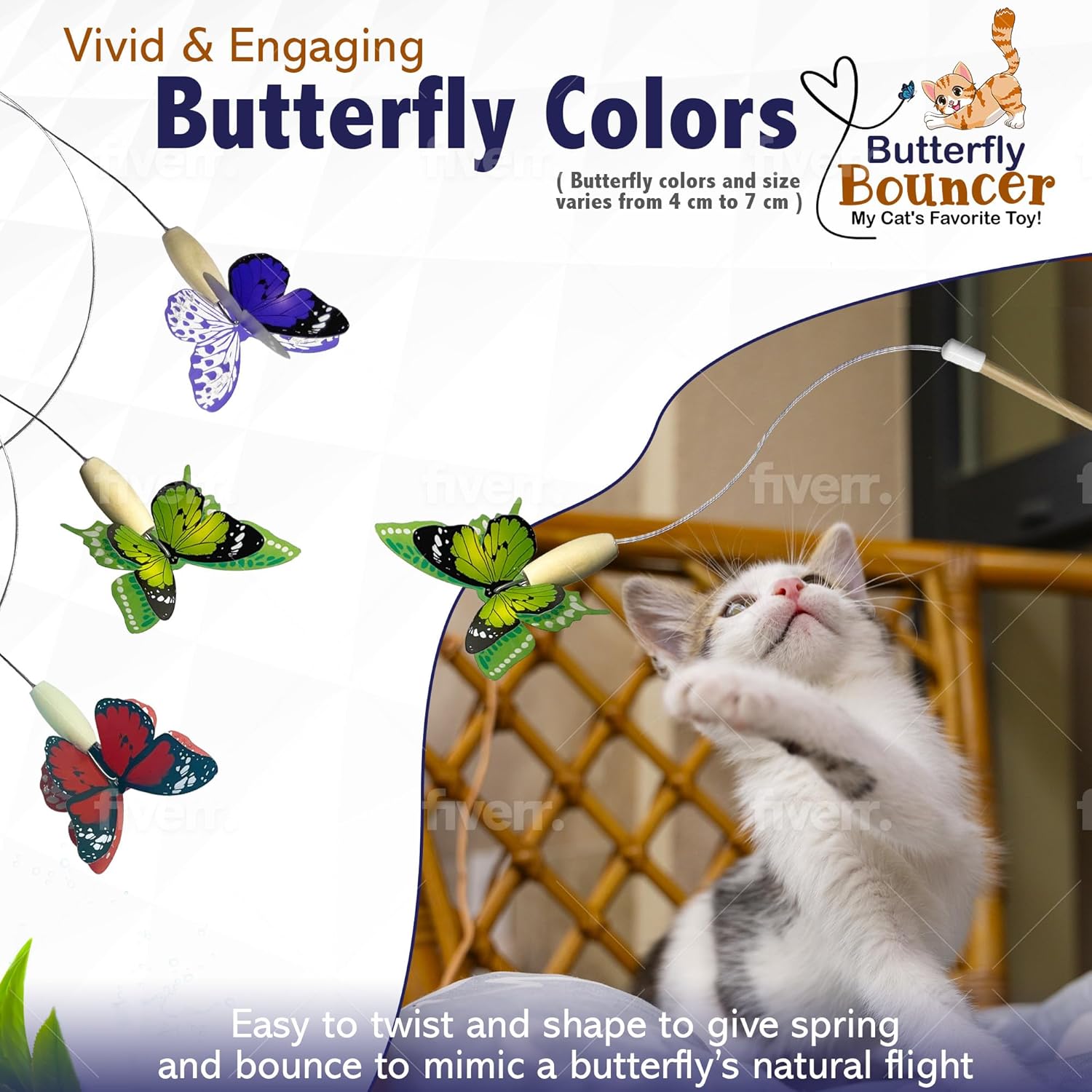 Butterfly Bouncer – Mariposa en alambre rebota para imitar el vuelo de una mariposa real – Juguete interactivo para gatos – Gatosgatitos juegan