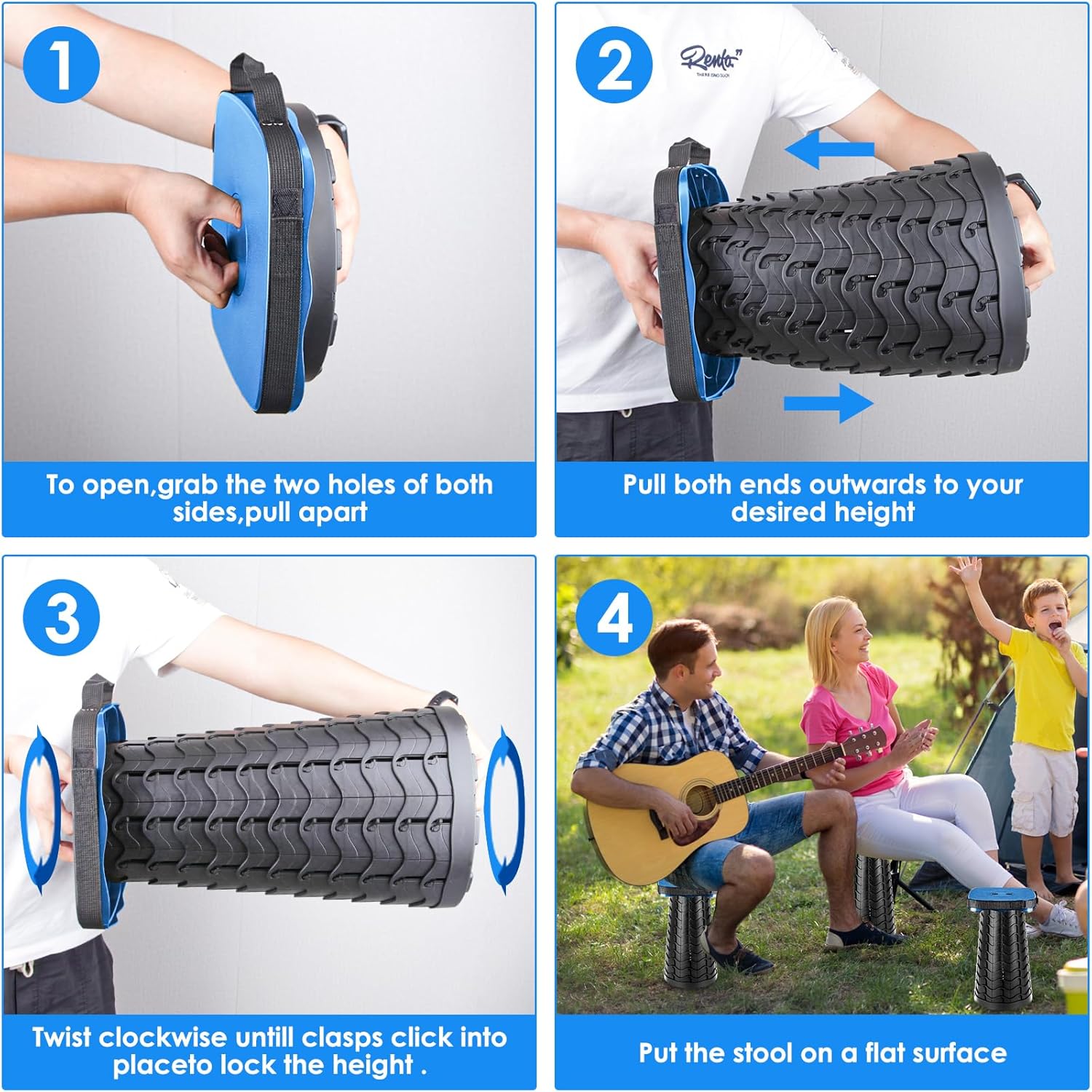 Taburete plegable para campamento, taburete portátil plegable cuadrado, taburete plegable con cojín de asiento elástico y bolsa de nailon ajustable,