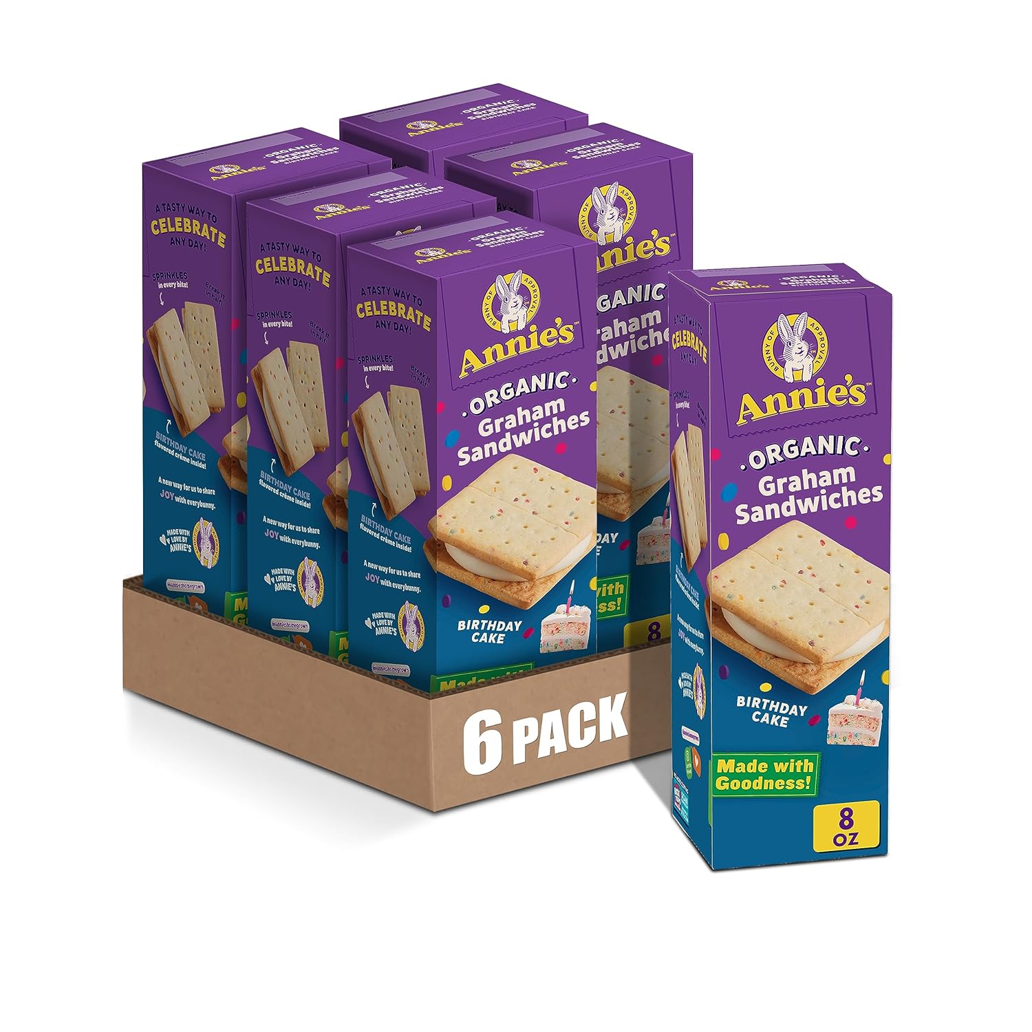 Annie’s Galletas orgánicas Graham Sandwich, pastel de cumpleaños, 12 galletas, 8 onzas (paquete de 6)