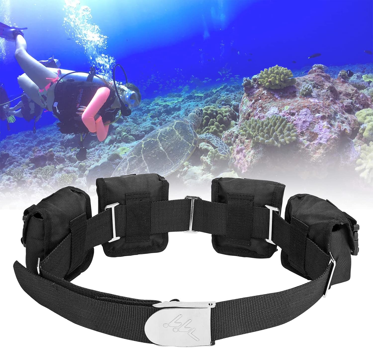 Cinturón de peso para buceo con 4 bolsillos desmontables, hebilla de liberación rápida, bolsillo de buceo + 5 protectores de peso, correa de
