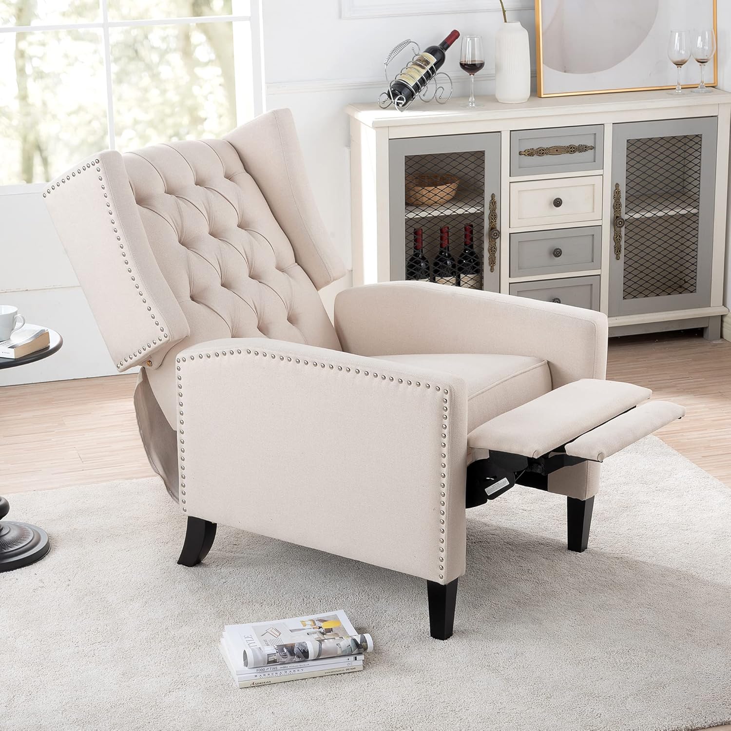 Wingback – Silla reclinable de tela, moderna con respaldo alto, cómoda silla de lectura, sillas con respaldo copetudo con brazos para dormitorio y