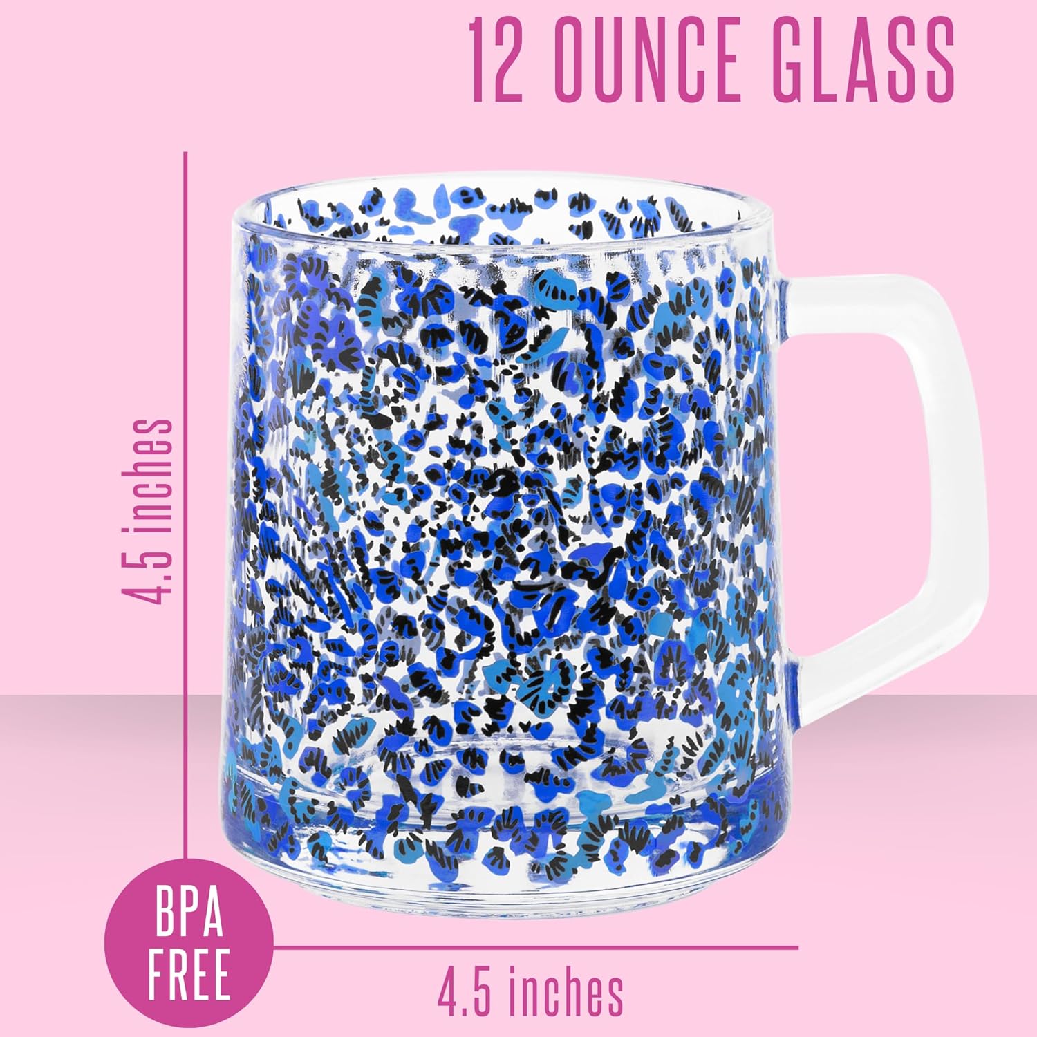 Lilly Pulitzer Bonita taza de café transparente con asa, taza de café de 12 onzas, taza de vidrio estética para café y té (Twisted Up)