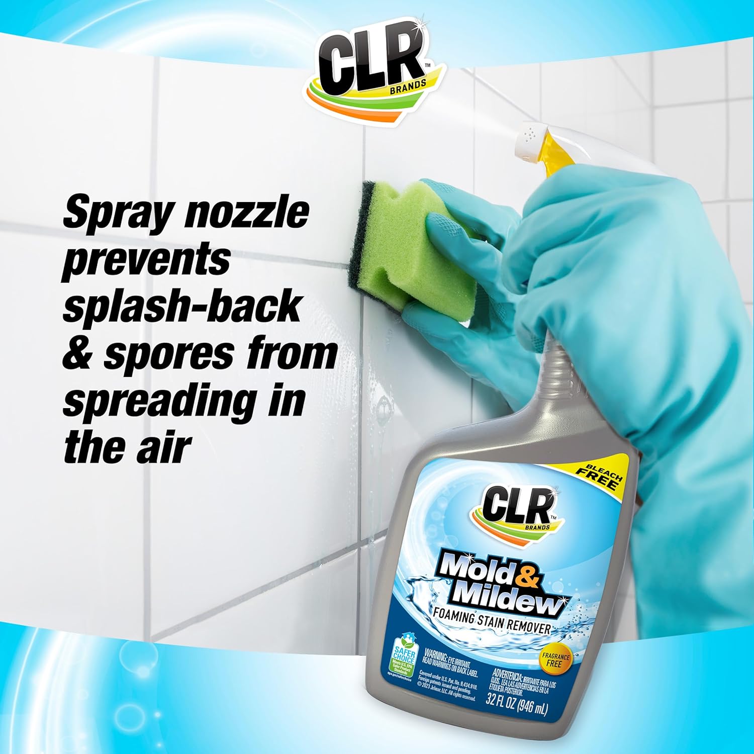 CLR Mold & Mildew Clear – Spray removedor de manchas sin blanqueador, funciona en azulejos de baño, vidrio, tela, hormigón y más, spray de 32 onzas
