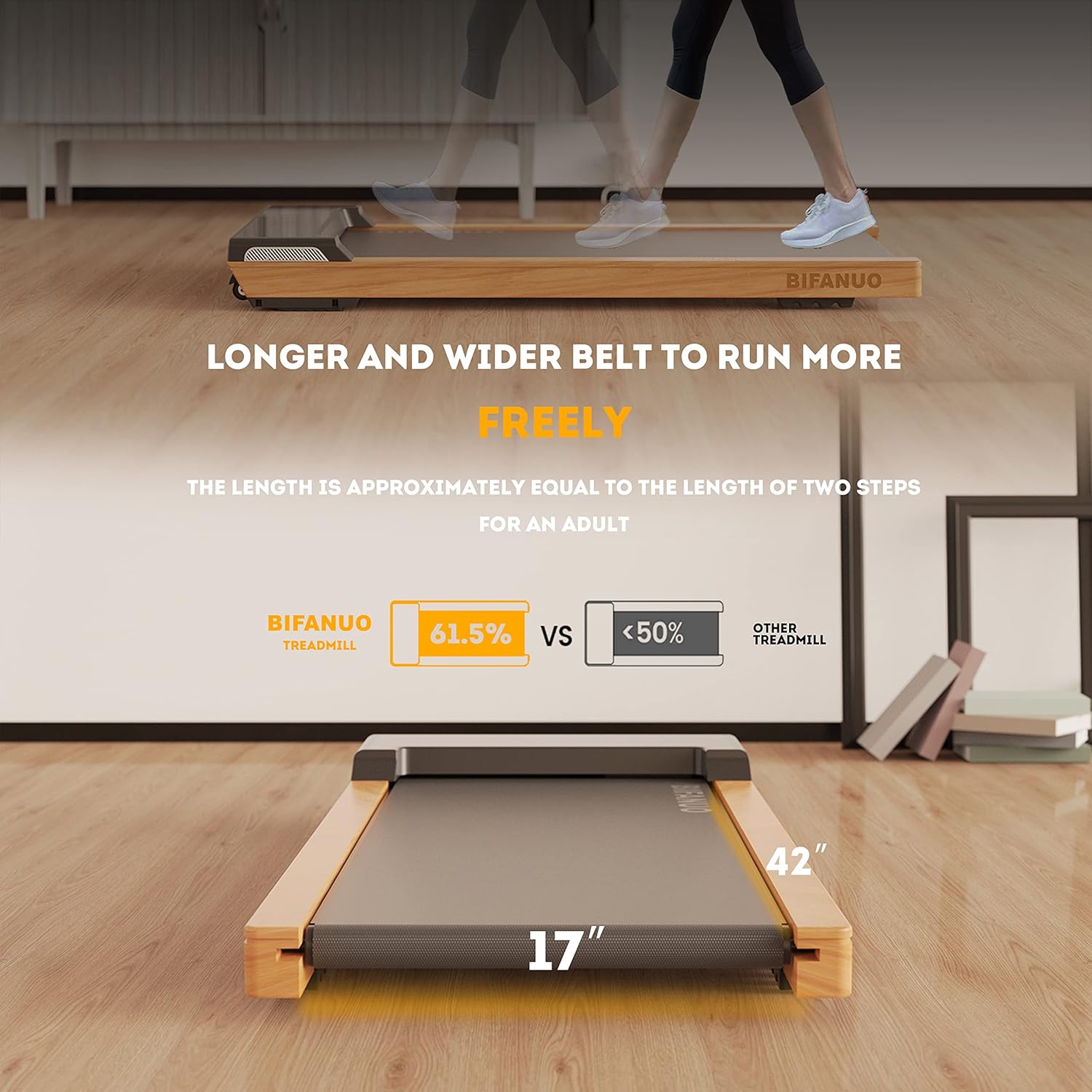 Caminadora para debajo del escritorio, almohadilla para caminar de 2.25 HP, caminadora eléctrica de madera ligera, caminadora de escritorio para