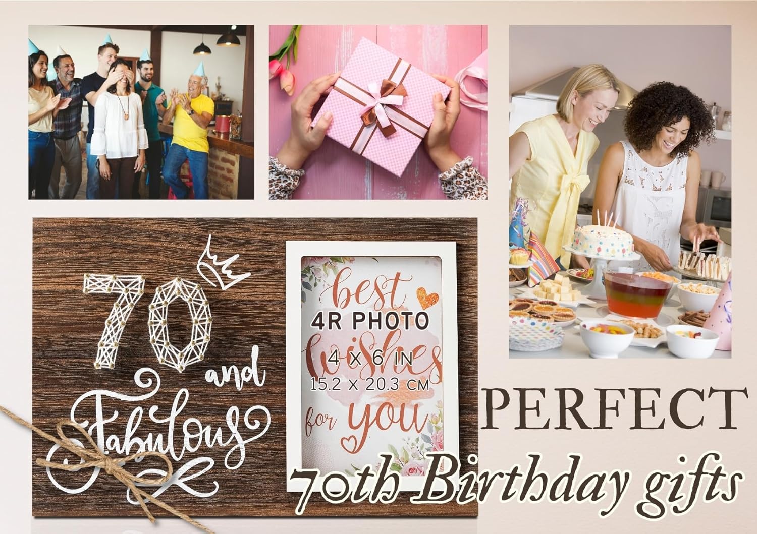 InnoBeta Regalos de cumpleaños para mujeres, mujeres, ella, marco de fotos de madera, foto de 4 x 6 pulgadas, decoración de cumpleaños de pared y