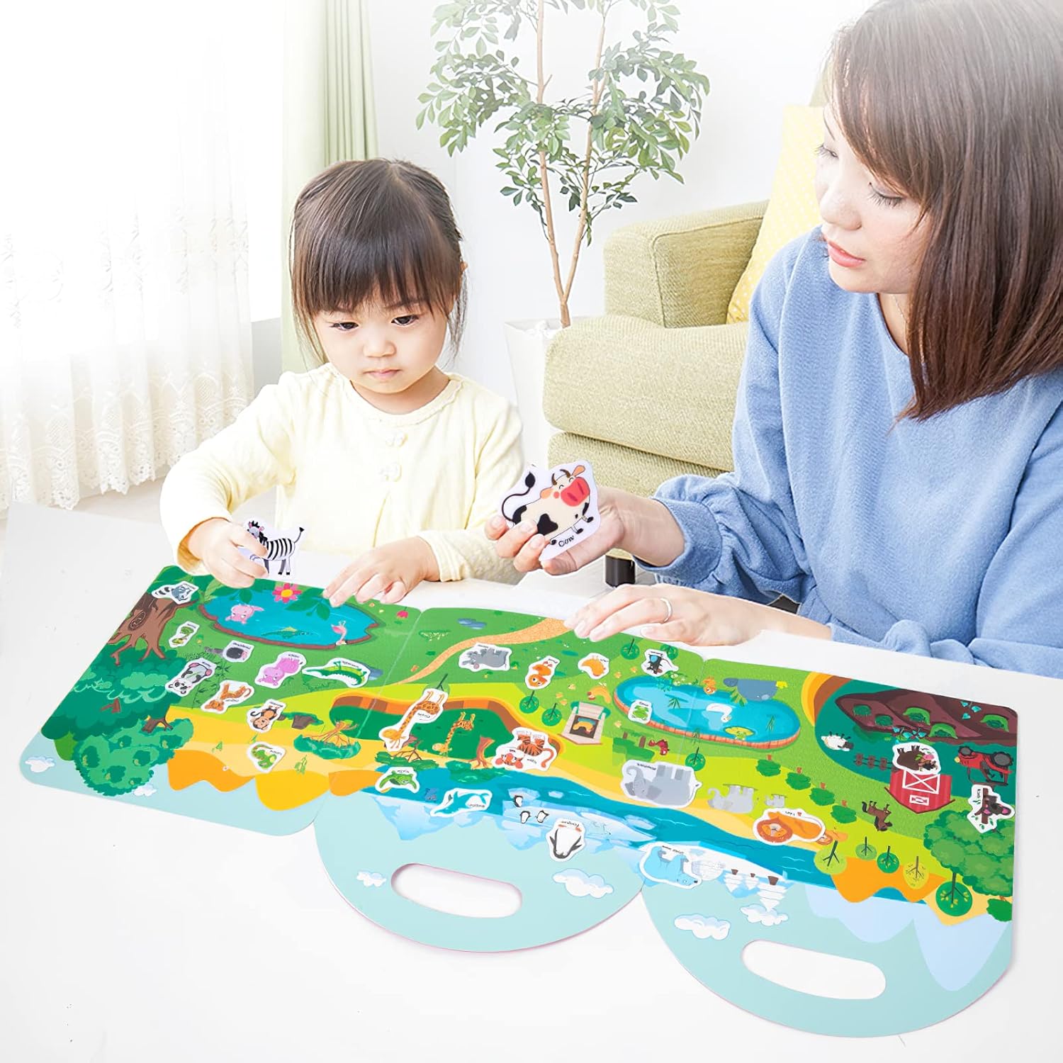 Portable Jelly Sticker Quiet Book for Kids, Reusable Sticker Book for Toddlers, Preschool Learning Activities, Animal Travel Toys (Animals)