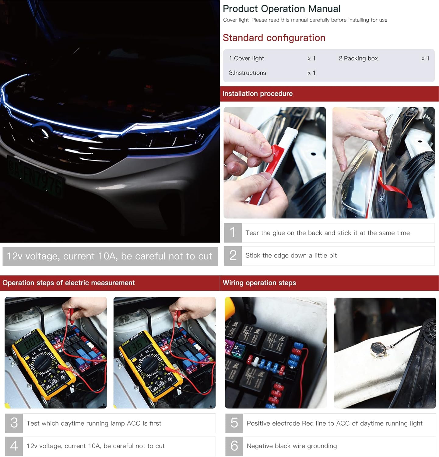 Tira de luces LED para capó de automóvil de 79 pulgadas, tira de luces LED flexible para exteriores de automóvil, impermeable, decoración de
