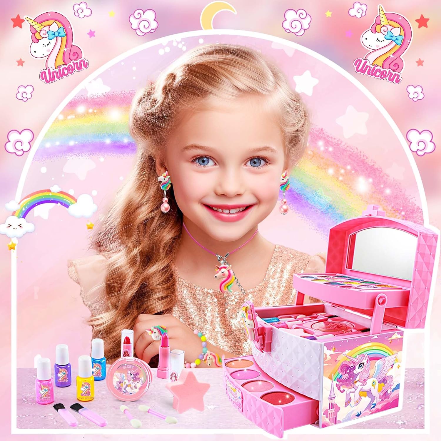 Juguetes para niñas, kit de maquillaje para niñas, juguetes para niñas de 3, 4, 5, 6, 7, 8, 9, 10, 11, 12 años, juego de maquillaje lavable para