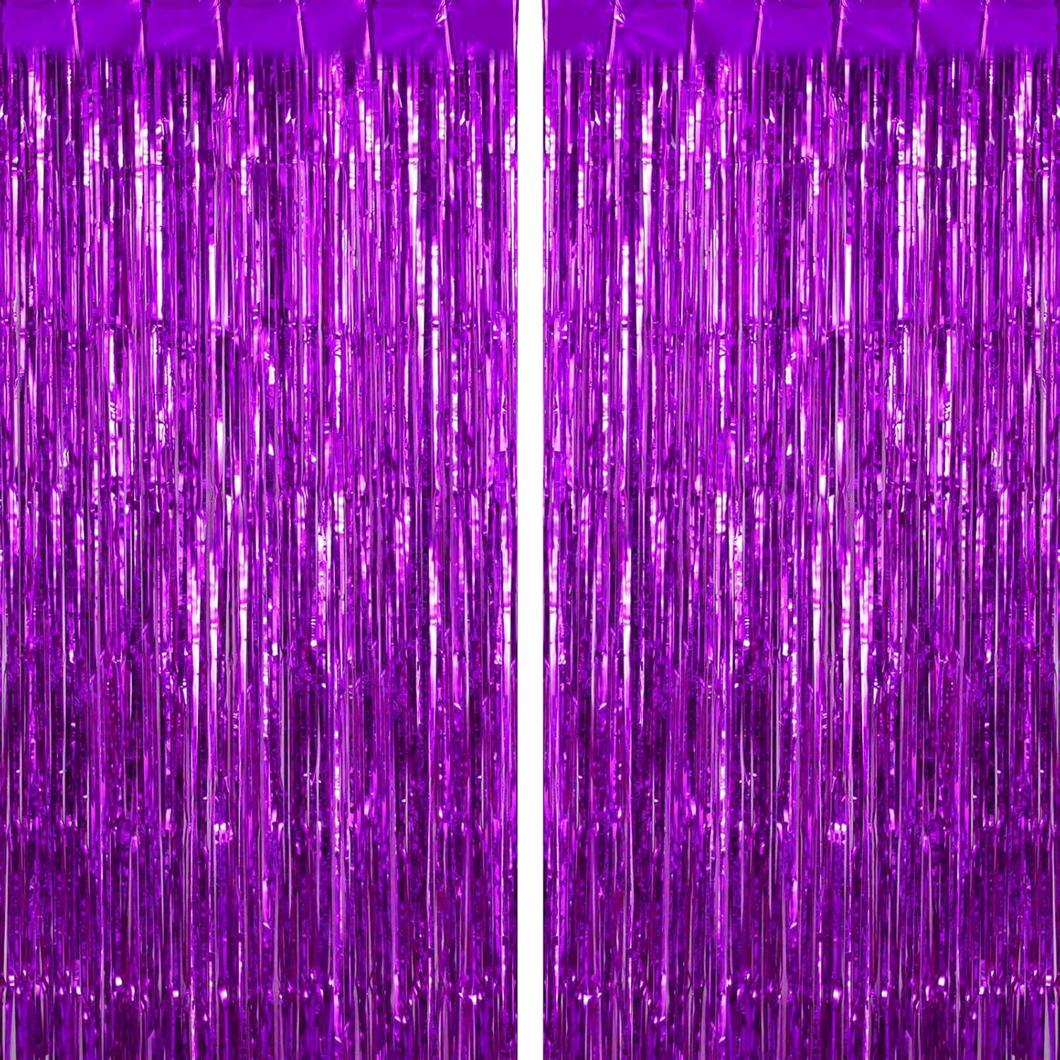 Cortinas de flecos de papel de aluminio morado, paquete de 2, extra grandes de 8 x 3.3 pies, cortinas de flecos para puerta para cumpleaños, boda,