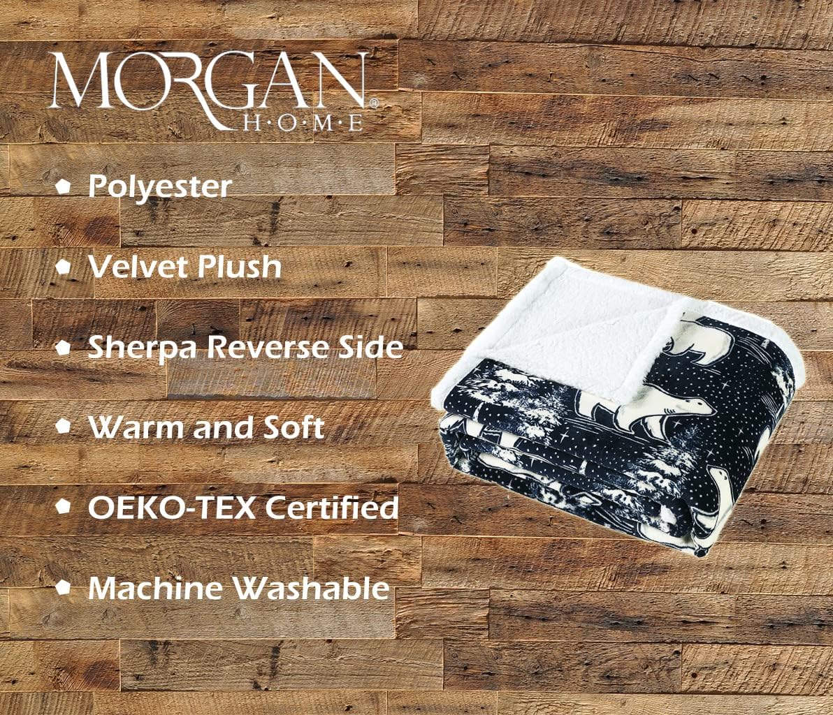 Morgan Home Manta de terciopelo de felpa con reverso a sherpa, manta grande para cama o sofá acogedora y cálida (oso polar crepúsculo, Queen)