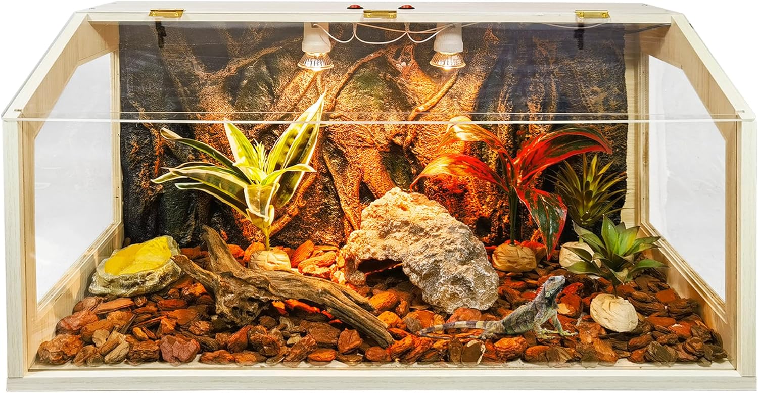 Terrario de reptiles de 37 galones, tanque de dragón barbudo mejorado, tanque de lagarto, lámpara e interruptor integrados, tanque de serpiente, 40