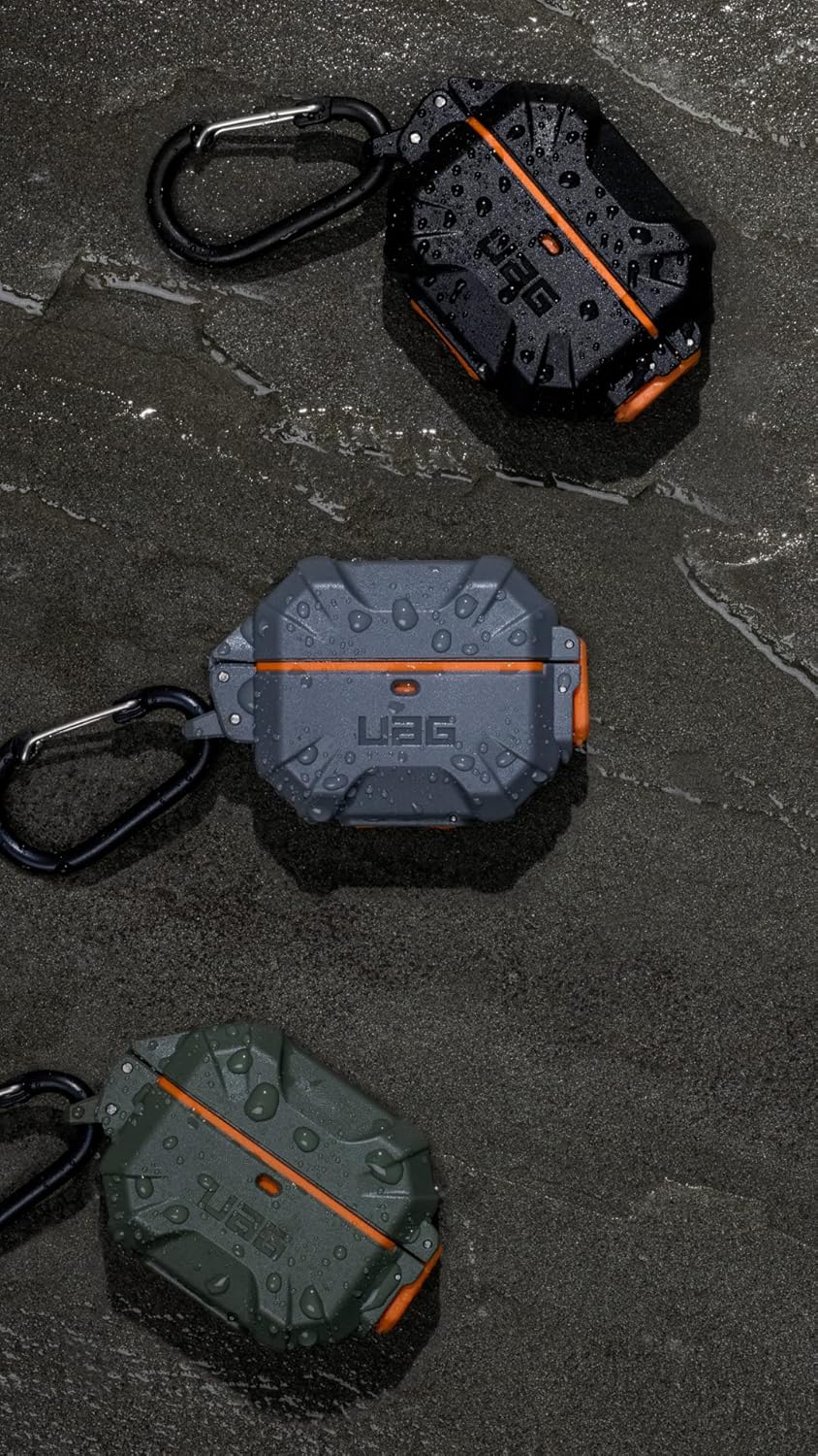 URBAN ARMOR GEAR UAG – Funda protectora duradera y suave al tacto diseñada para AirPod, color verde y naranja (3 generación, 2021) con mosquetón