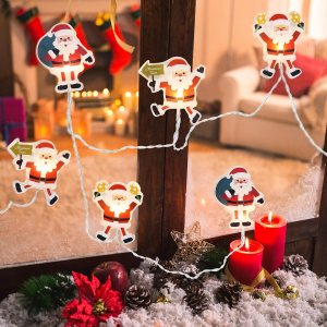 Guirnalda de luces de Navidad, 5.4 pies, 6 luces LED de Papá Noel, luces de hadas para interiores, funciona con pilas, guirnalda de luces LED de Guirnalda de luces de Navidad, 5.4 pies, 6 luces LED de Papá Noel, luces de hadas para interiores, funciona con pilas, guirnalda de luces LED de