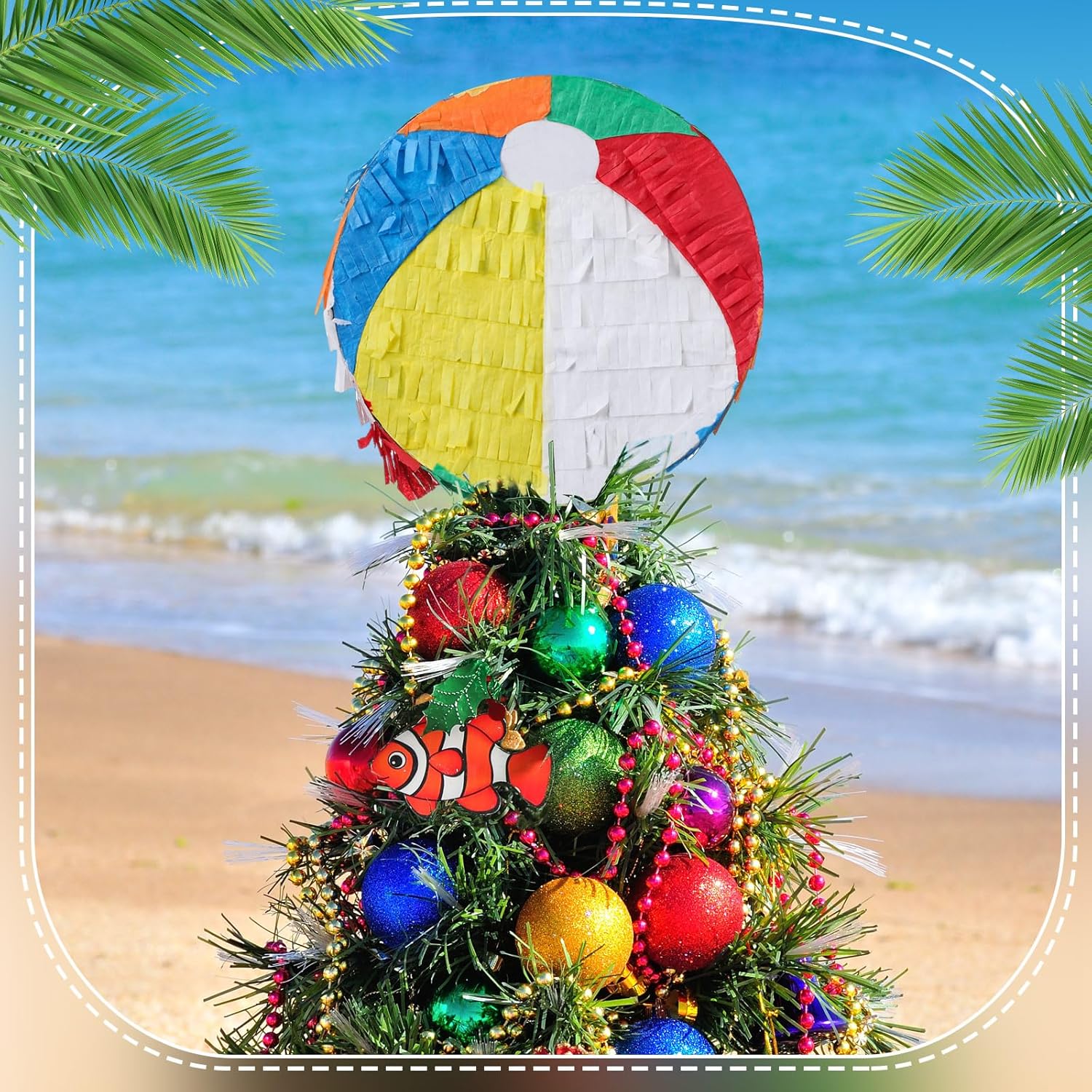 Decoración de árbol de bola de playa de verano de 7.8 pulgadas, decoración de árbol de fiesta hawaiana, adornos de árbol de verano, piscina, playa,