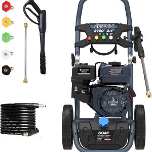 AT30-127001 Lavadora a presión a gas 2700 PSI y 2.4 GPM Depósito de jabón a bordo con 5 boquillas, cumple con CARB AT30-127001 Lavadora a presión a gas 2700 PSI y 2.4 GPM Depósito de jabón a bordo con 5 boquillas, cumple con CARB