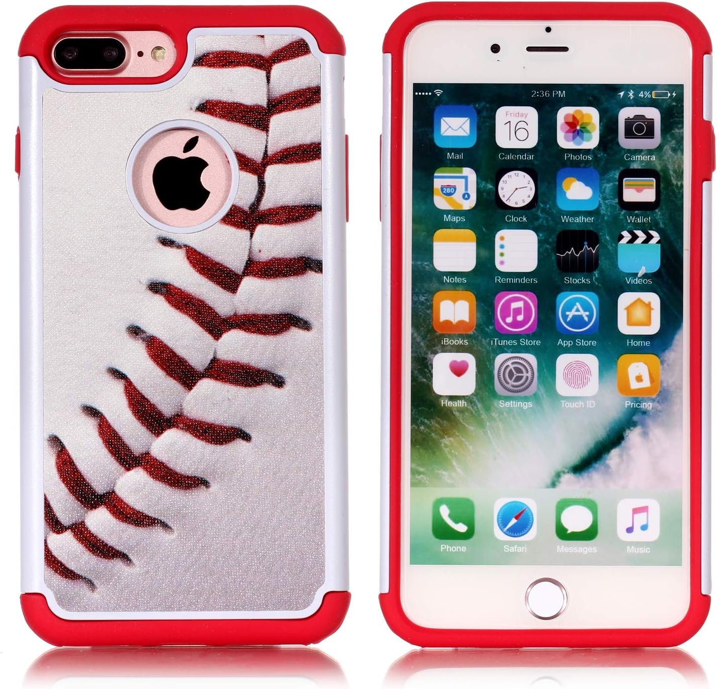 Sunshine – Tech Funda para iPhone 7 Plus, diseño deportivo de béisbol, policarbonato duro de absorción de golpes y silicona interior híbrida de