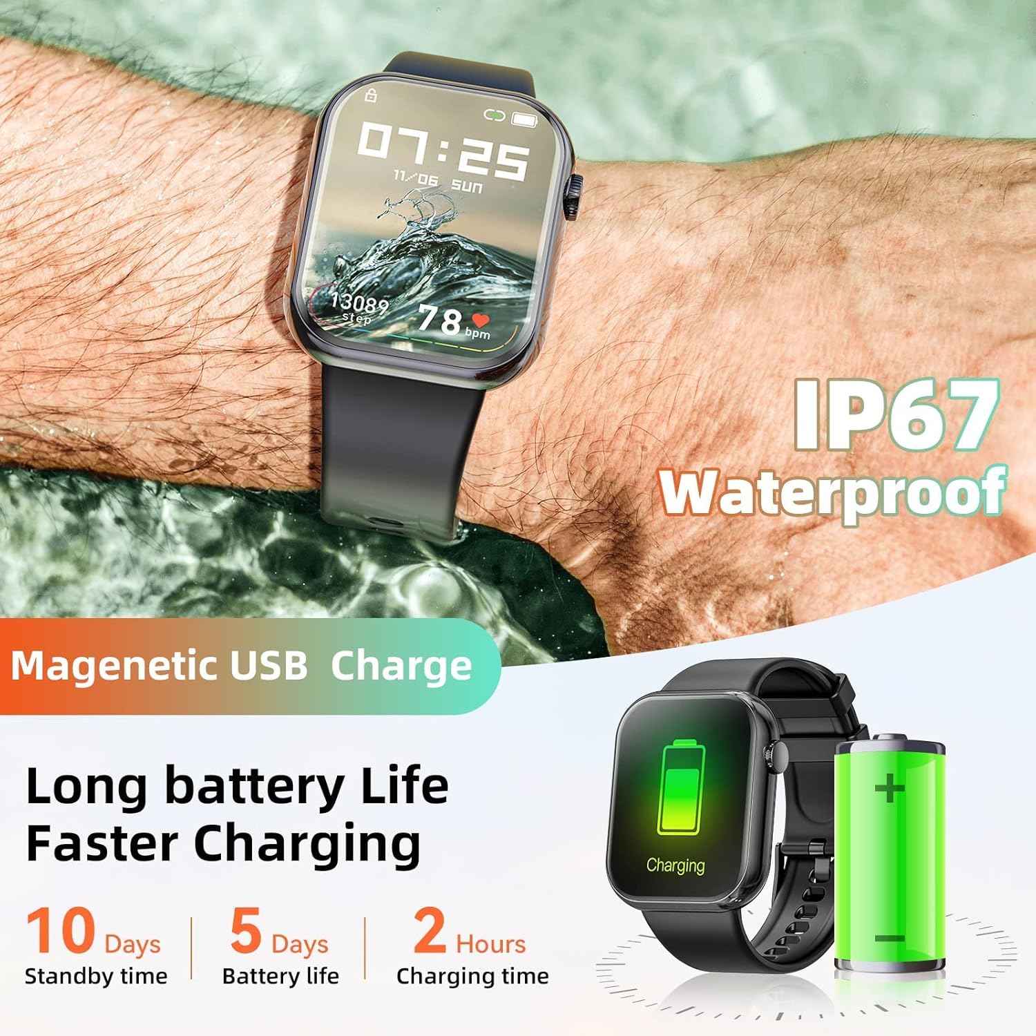 Reloj inteligente para hombres y mujeres (respuestahacer llamada), correa de silicona original, correa de acero de repuesto, monitor de frecuencia