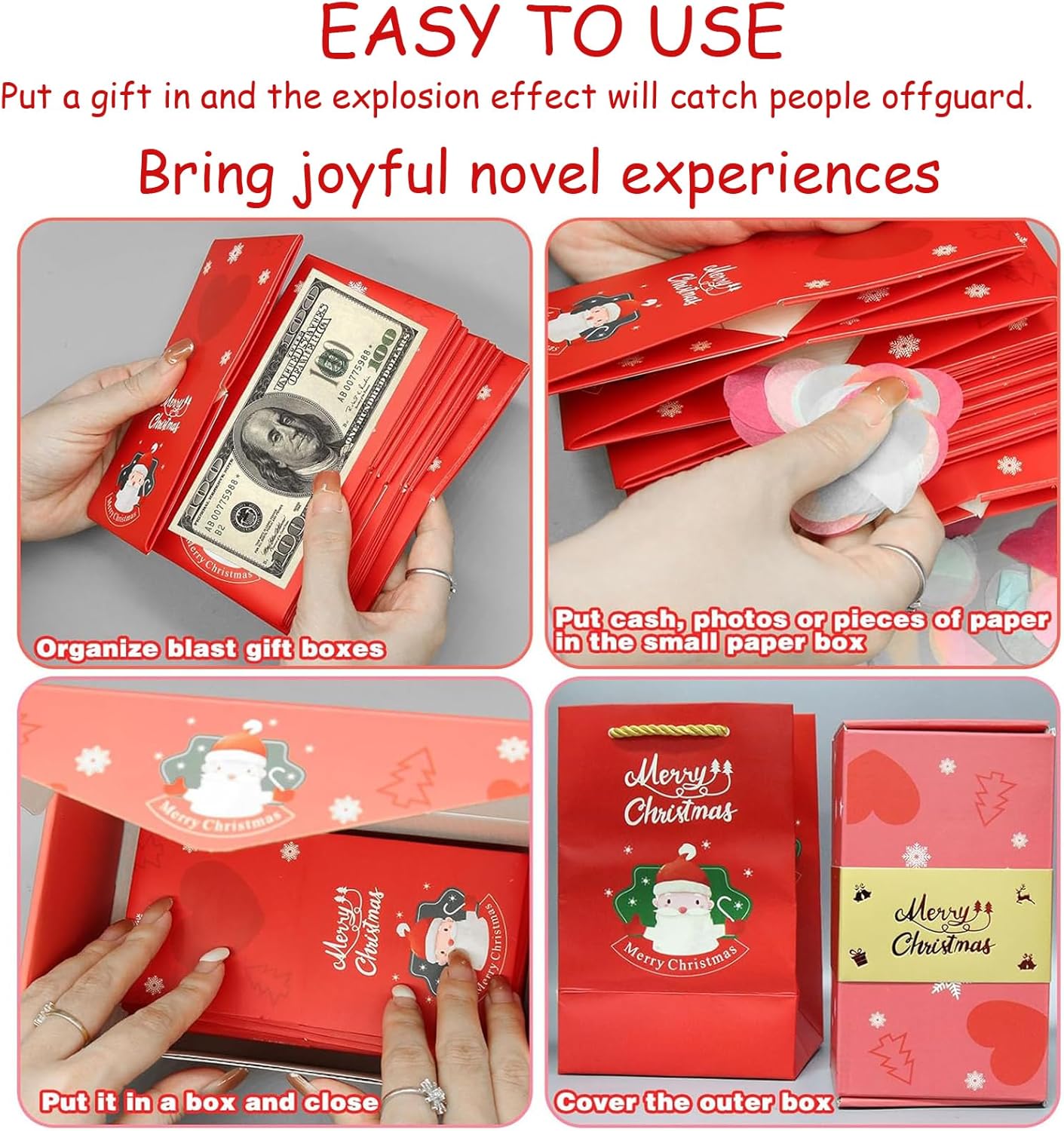 Caja de regalo sorpresa, explosión de 2023, cajas de regalo sorpresa sorpresa de Feliz Navidad, caja de regalo de sobre rojo plegable creatividad,