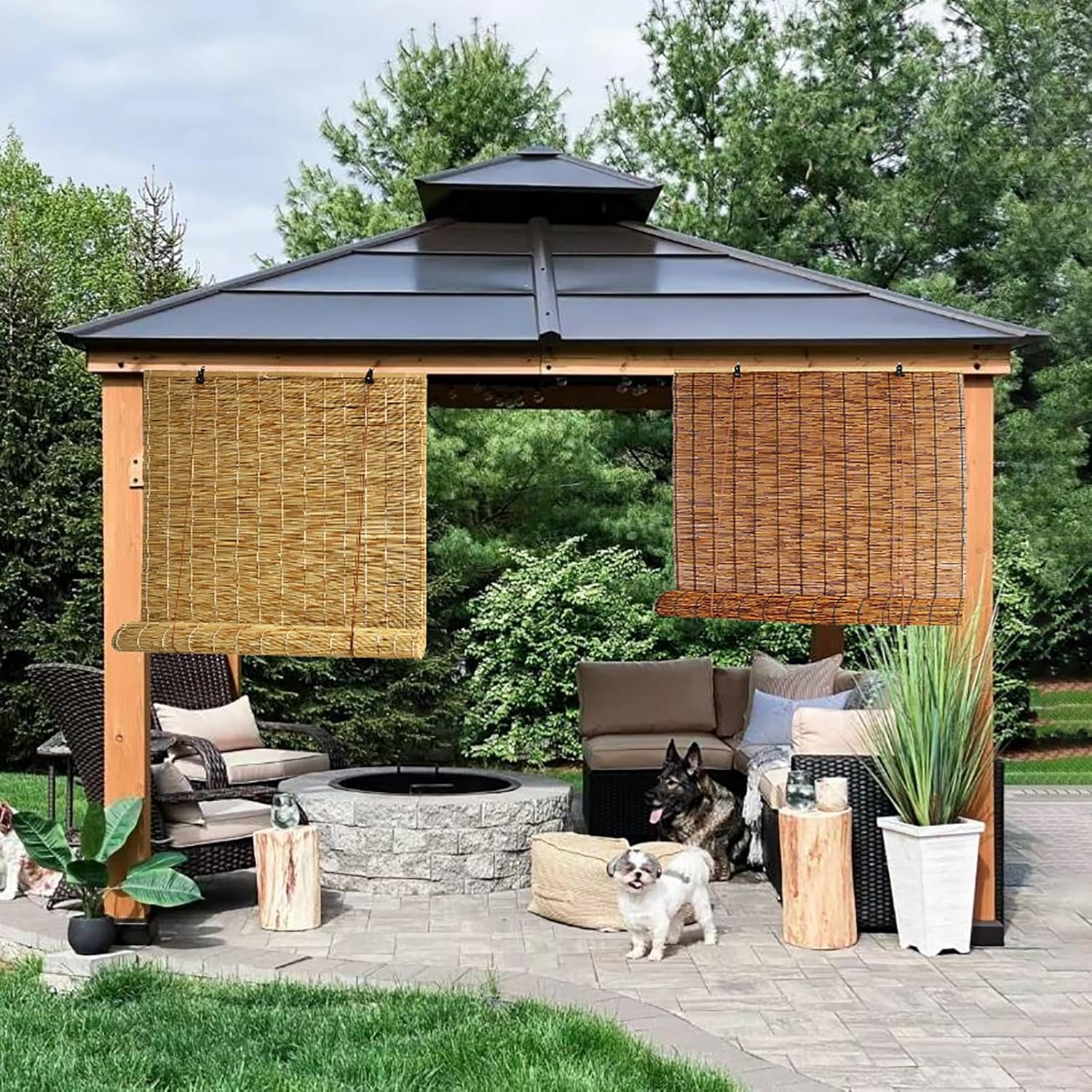 Persianas enrollables de bambú, persianas de bambú al aire libre, cortinas de caña retro impermeables de bambú, cortina de bambú para privacidad en