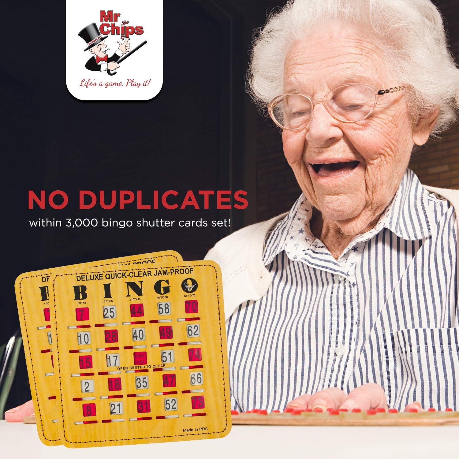 MR CHIPS Juego de jaula de bingo y bolas con 25 tarjetas de bingo a prueba de atascos