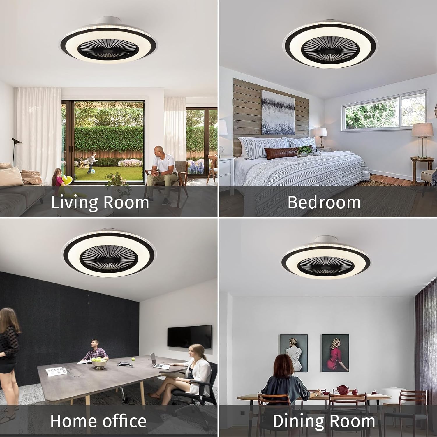 MDZHYA Ventilador de techo de perfil bajo con luces, ventiladores de techo sin aspas de 24 pulgadas, control remoto, ventilador de techo inteligente
