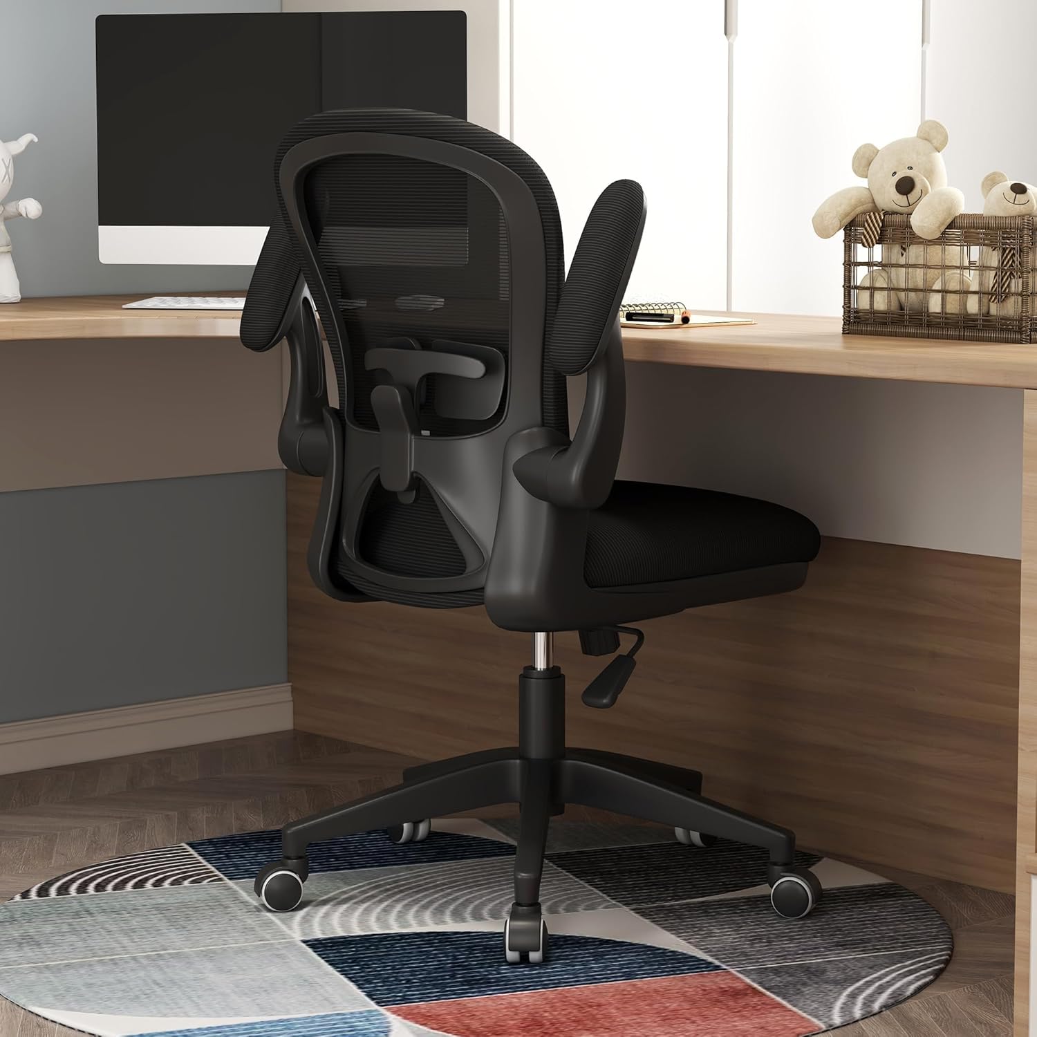 Apusen Sillas ergonómicas de escritorio de oficina en casa, cómodas sillas de juegos para computadora, sillas giratorias con brazo de malla para