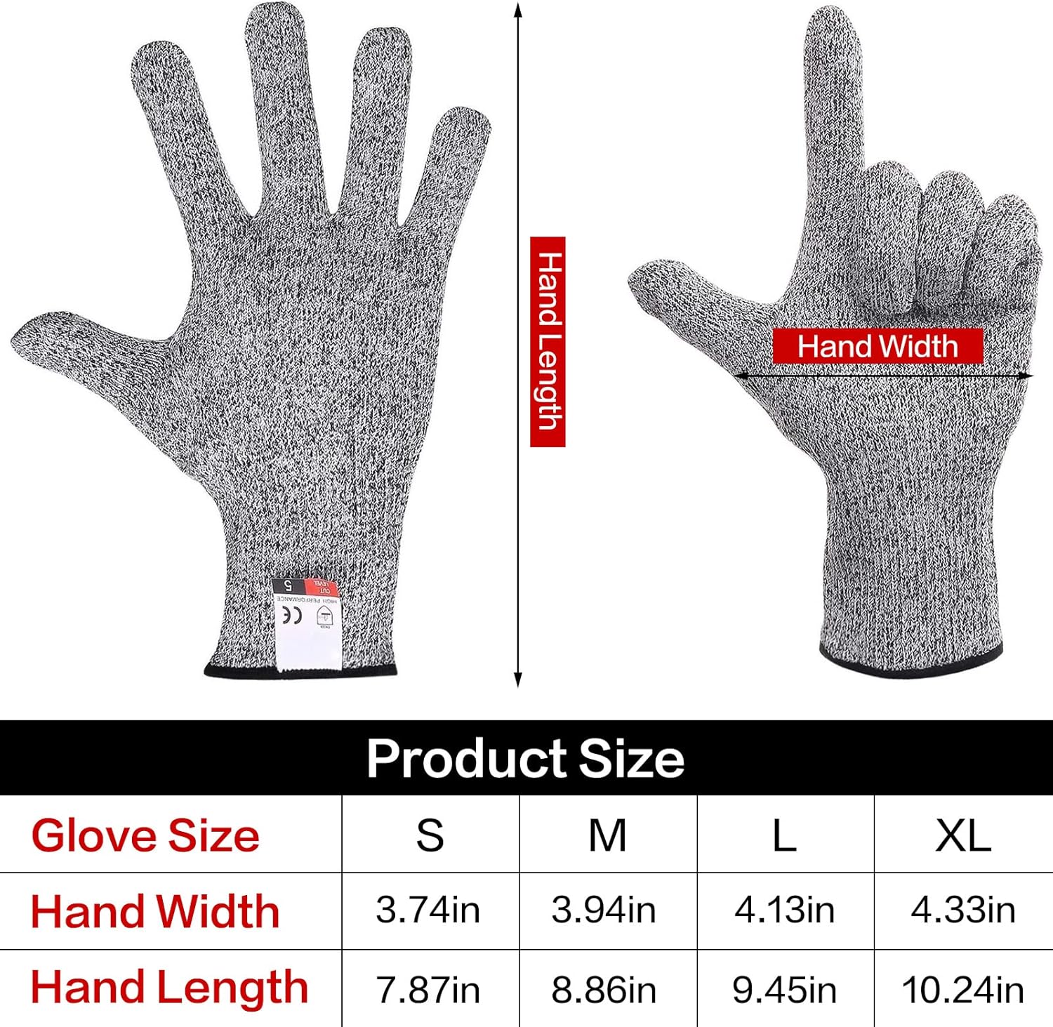 mearens Guantes resistentes a cortes, guantes de seguridad de grado alimenticio, guantes de cocina anti cortes para cortes, guantes de trabajo de