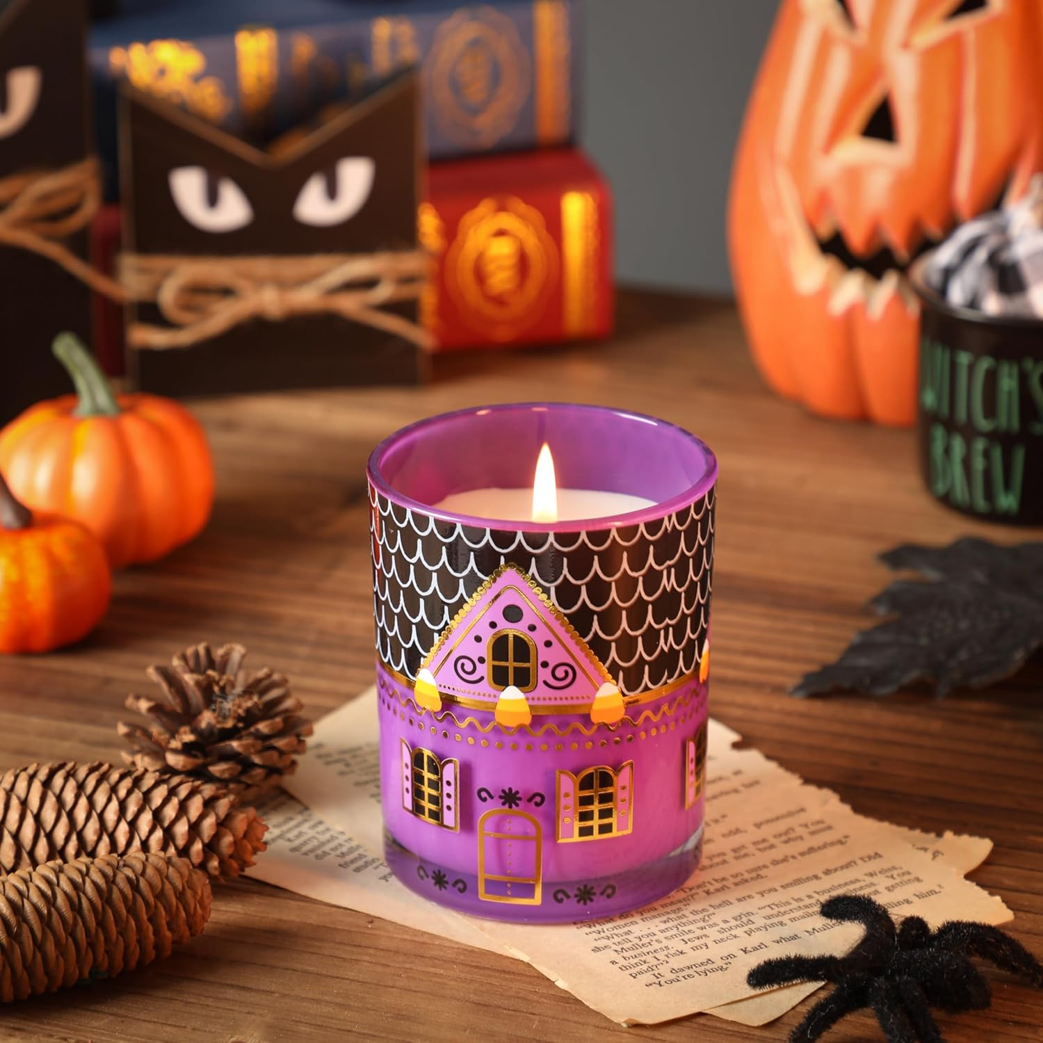 Vela perfumada de Halloween de 10 onzas, tarro de cera de soja, vela prémium para el hogar