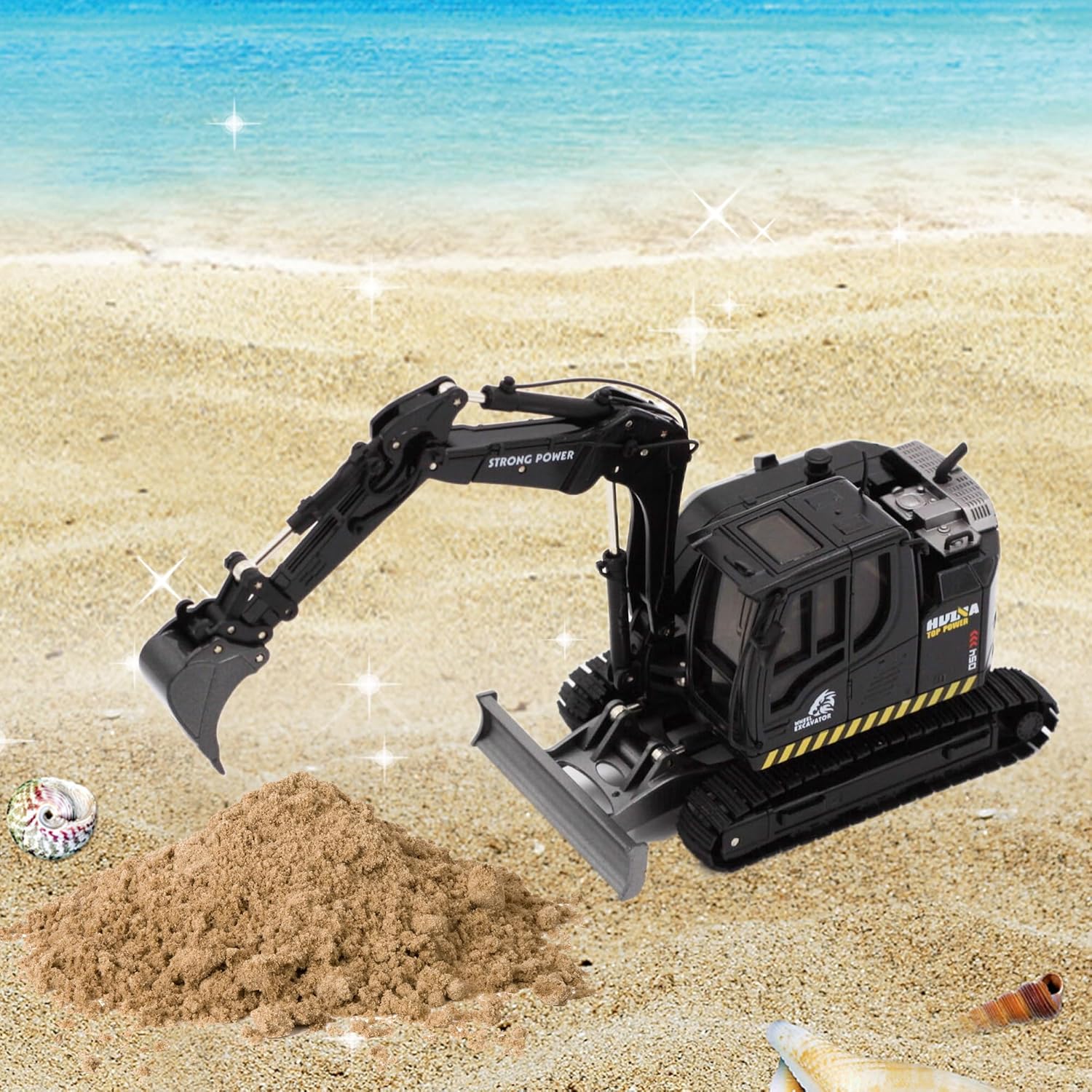 Gemini & Genius – Excavadora negra con orugas, juguete de construcción de excavadora a presión a escala 150, modelo de vehículo con giros de cabina