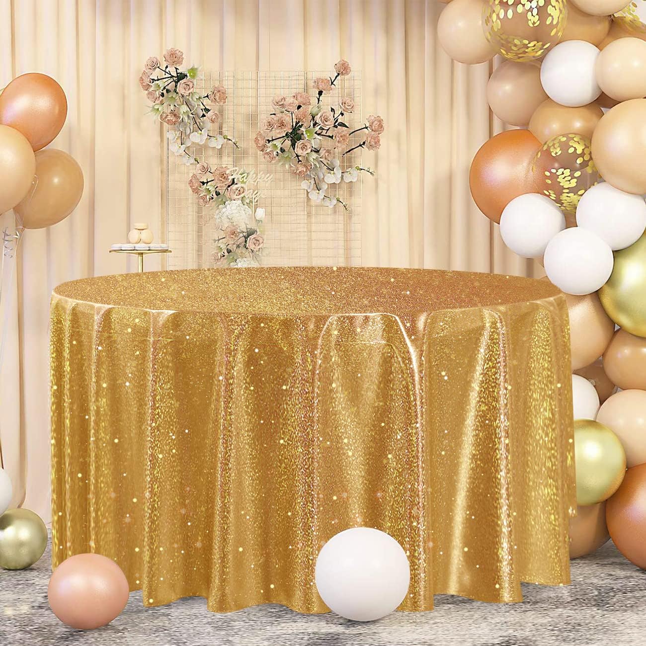Fitable Mantel redondo de lentejuelas doradas de 90 pulgadas para fiestas, mantel redondo con purpurina brillante, para boda, baby shower,