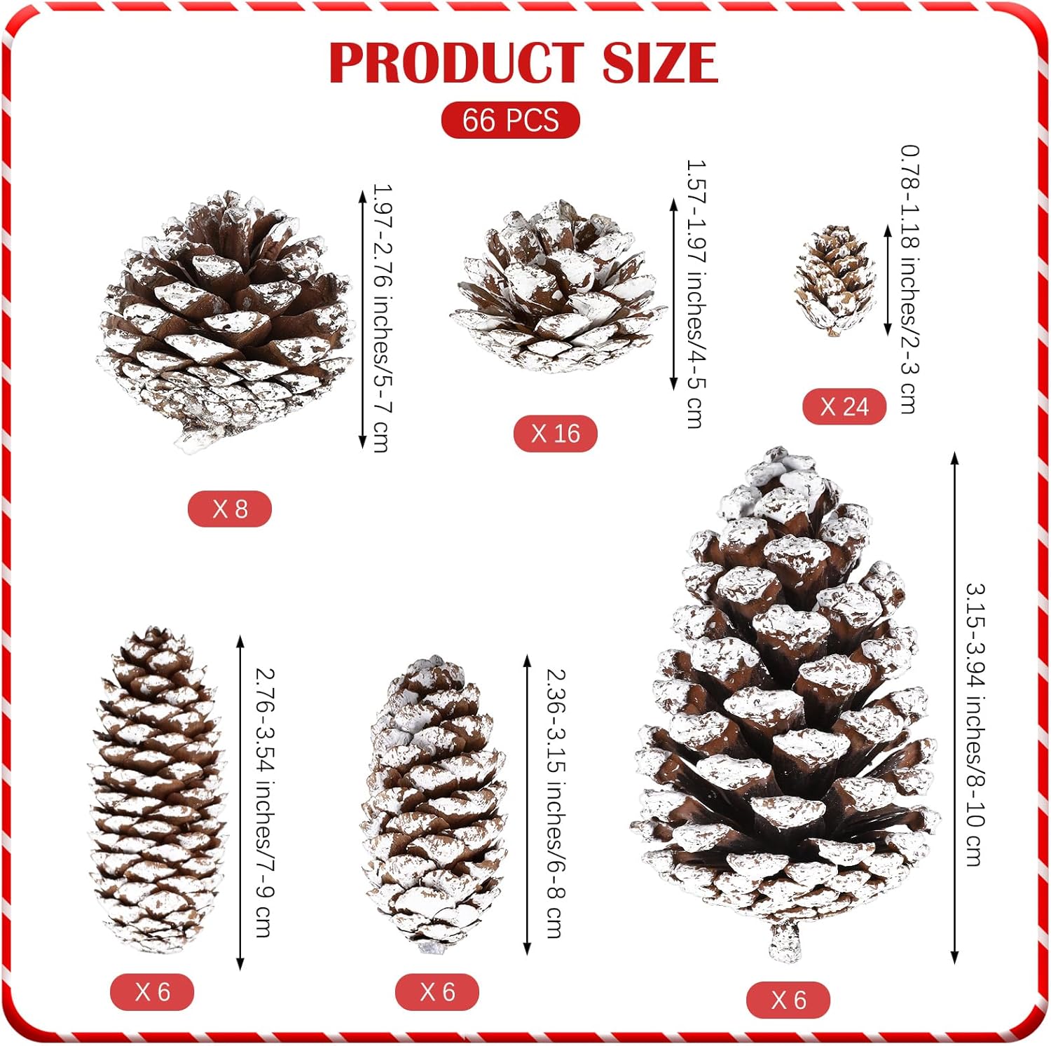 Fovths 66 piezas de adornos de piñas de Navidad blancas como la nieve con cuerda, conos de pino rústicos naturales a granel, varios tamaños,