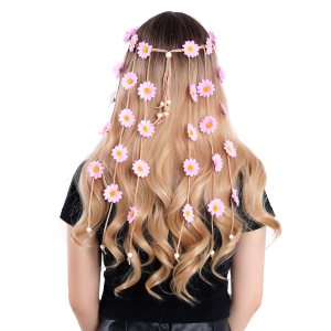 1 diadema de flores hippie corona floral verano girasol accesorios para el cabello para disfraces bohemios de los años 70 (rosa) 1 diadema de flores hippie corona floral verano girasol accesorios para el cabello para disfraces bohemios de los años 70 (rosa)