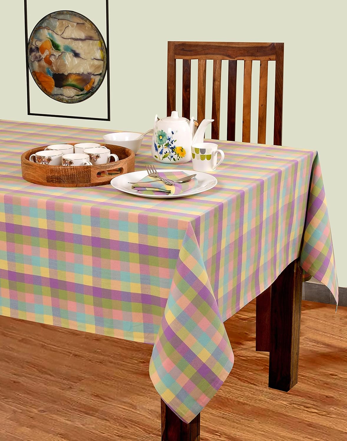 Urban Villa – Mantel de mesa 100% algodón, para uso diario, cenas familiares o fiestas en interiores o exteriores, a cuadros, modelo de Pascua,