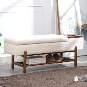 ROCITY Banco de sherpa beige para dormitorio, extremo de la cama, banco otomano de almacenamiento tapizado, banco de almacenamiento moderno con ROCITY Banco de sherpa beige para dormitorio, extremo de la cama, banco otomano de almacenamiento tapizado, banco de almacenamiento moderno con