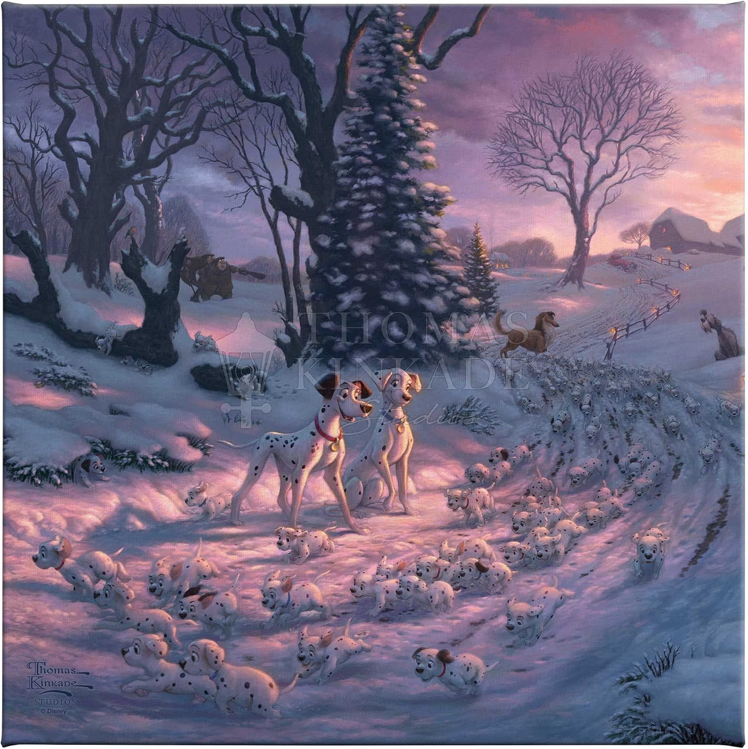 Thomas Kinkade Studios 101 Dalmatians on the Run – Lienzo envuelto en galería, 14 x 14