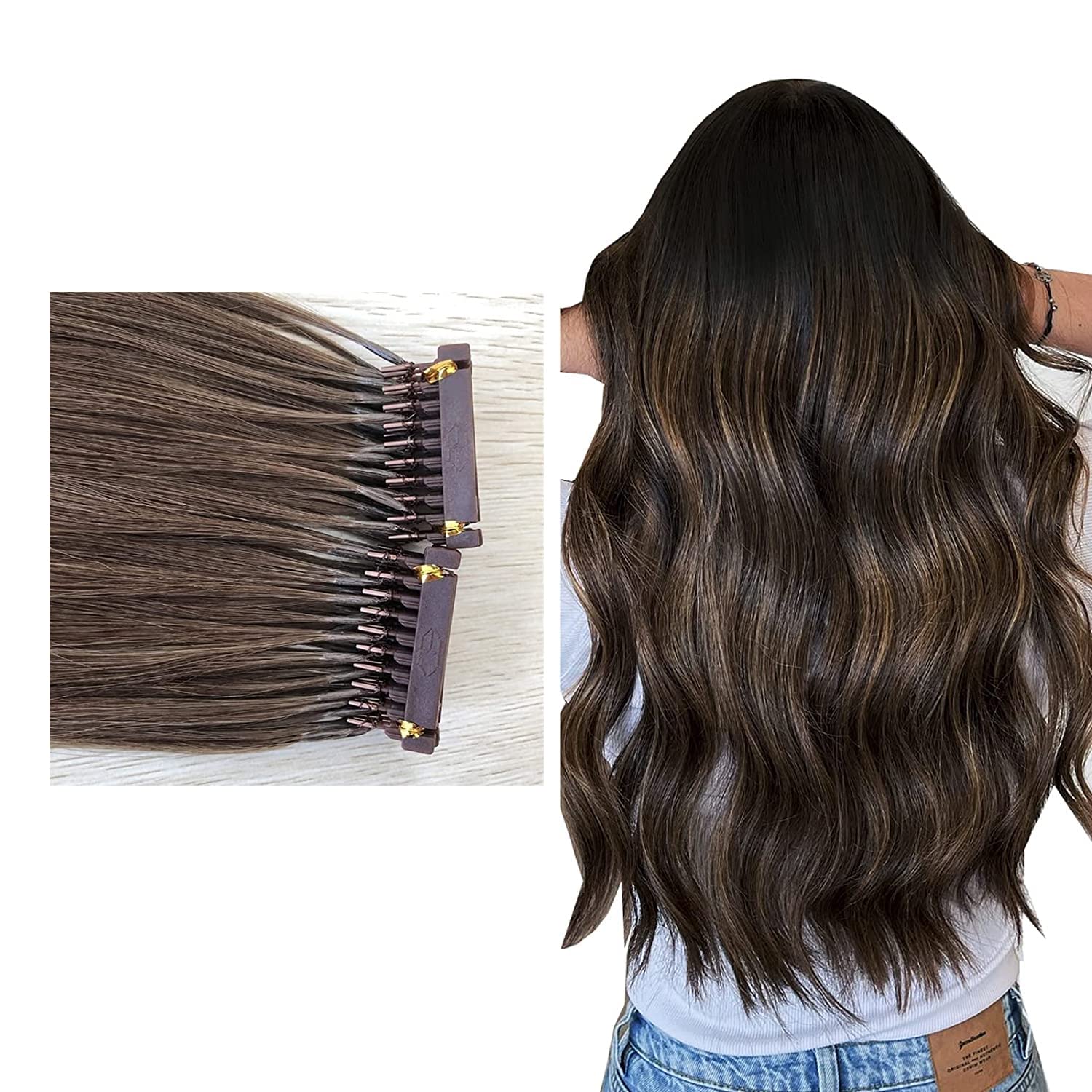 Extensiones de cabello humano 6D, extensión de cabello 6D marrón oscuro, extensión de cabello lacio oculto sin rastro, extensión de cabello lacio