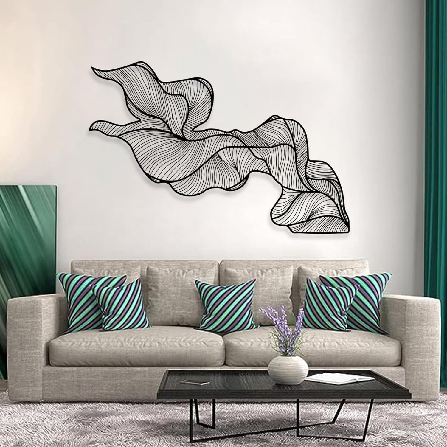 Arte abstracto de pared de metal, arte de pared de líneas de metal, decoración moderna de pared de metal, arte moderno de pared de metal, decoración