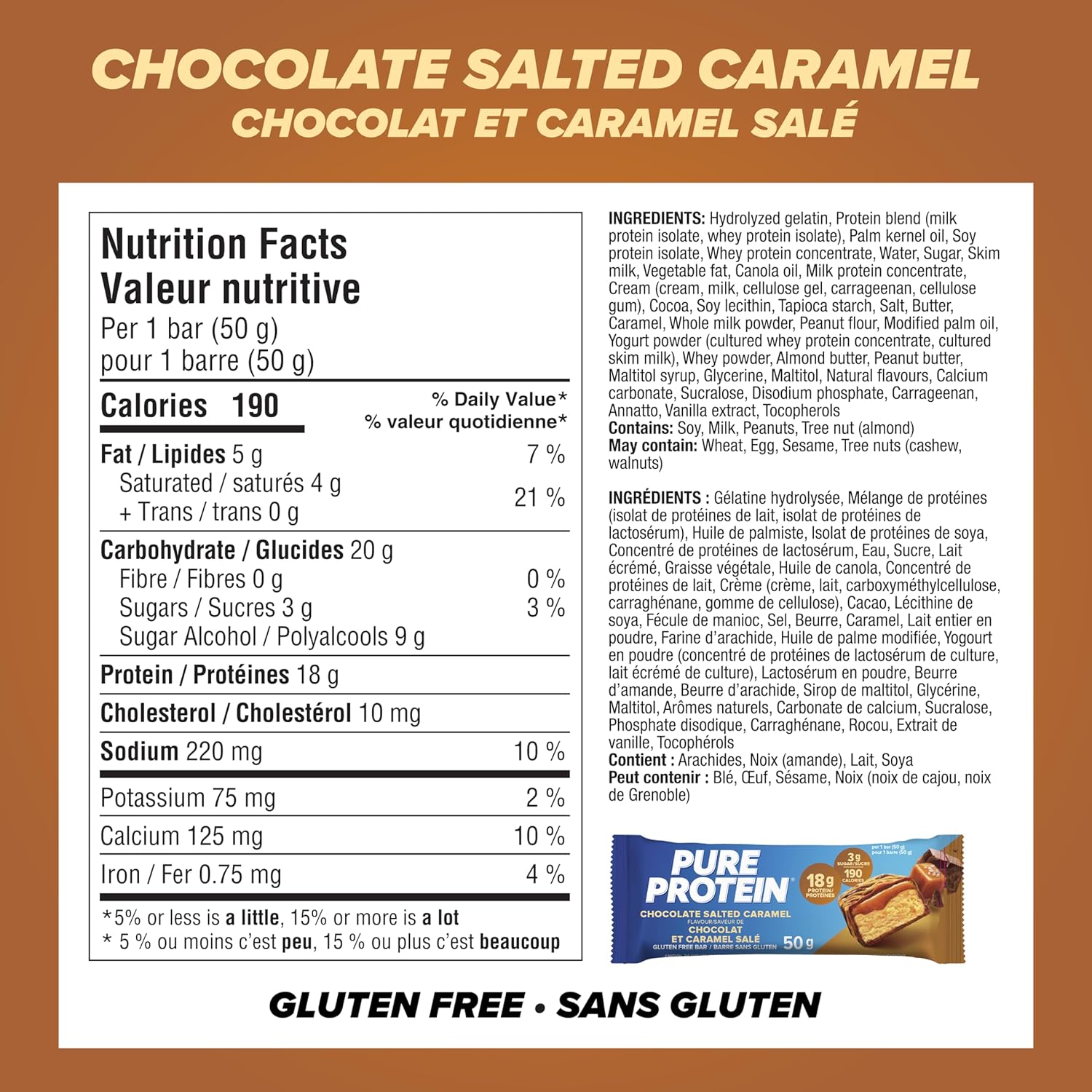 Pure Protein Barras de proteína sin gluten, aperitivos, caramelo salado y chocolate, 1.76 oz1.8 oz, 6 unidades