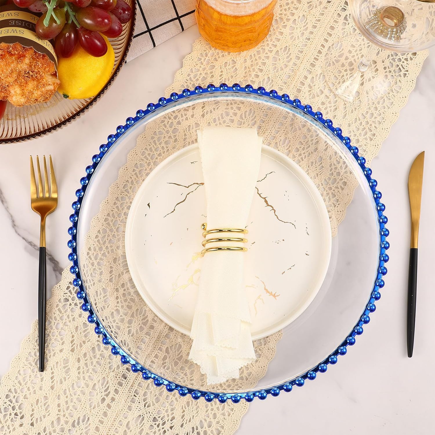 Gerrii 50 platos de carga transparentes de 13 pulgadas redondos de plástico con borde de cuentas, platos decorativos para el hogar, boda, cocina,