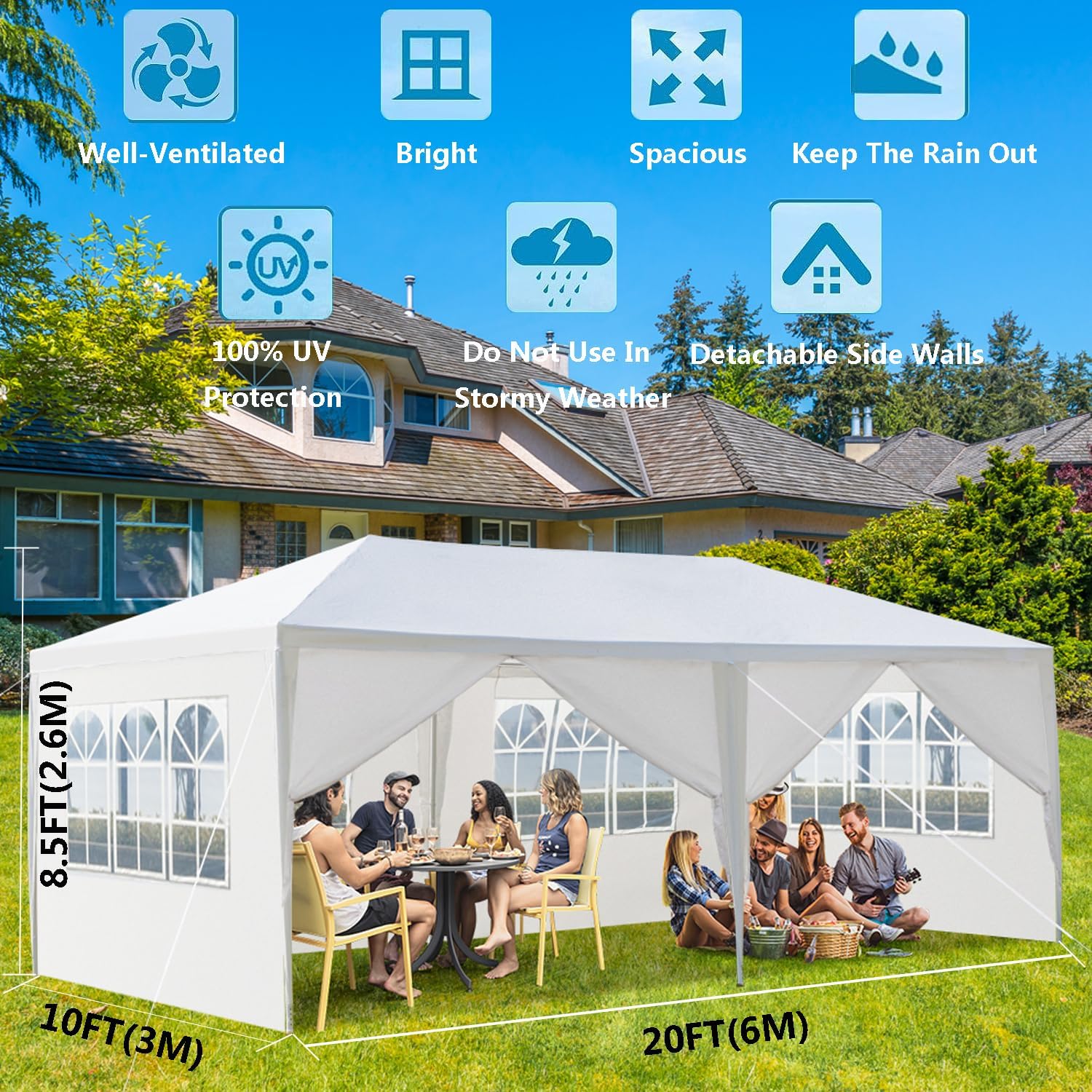 Carpa para exteriores, carpa de fiesta de boda, refugio de campamento, refugio instantáneo comercial, tienda de campaña impermeable con paredes
