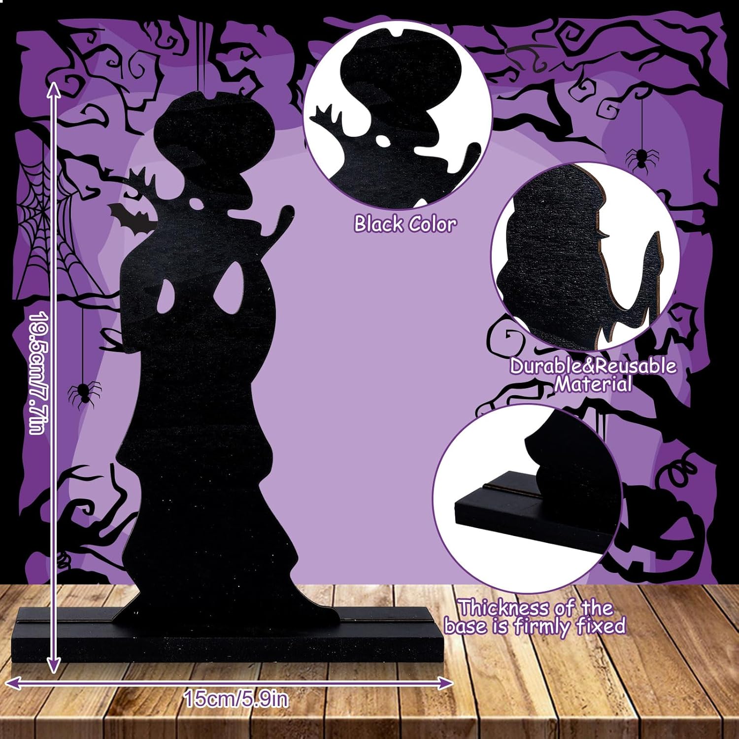 Whaline 3 piezas de decoración de mesa de Halloween Hocus Pocus, bruja de madera, centro de mesa para Halloween, regalo divertido, decoración del
