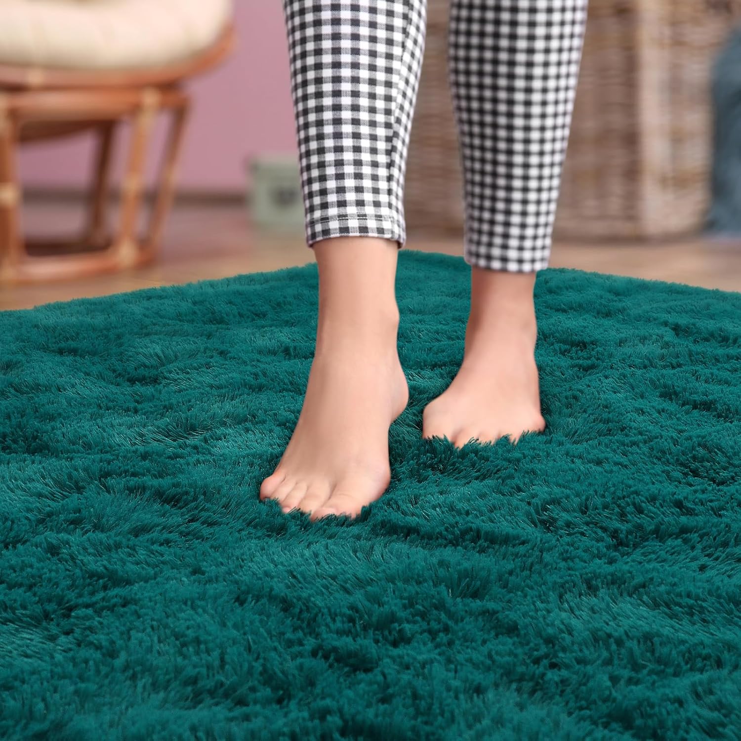 Alfombra de sala de estar, alfombra de área de 6 x 9 pies, color verde azulado, alfombras esponjosas para dormitorio, alfombras peludas para